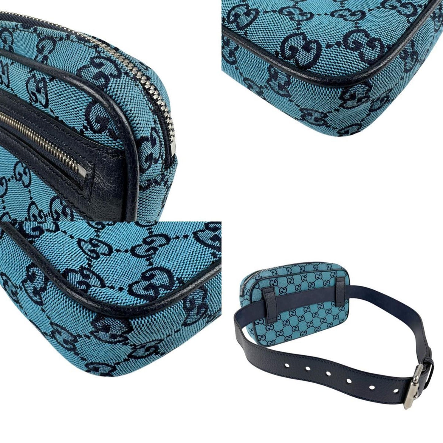 Gucci Blue Navy Gg Canvas Leather Fanny Pack ( )