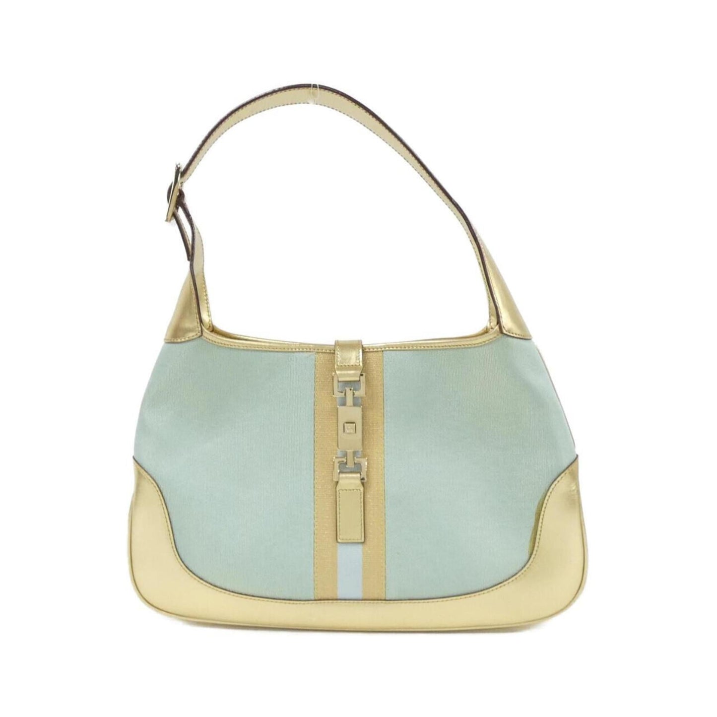 Gucci Gold Light Blue Canvas Leather Shoulder Bag ( )