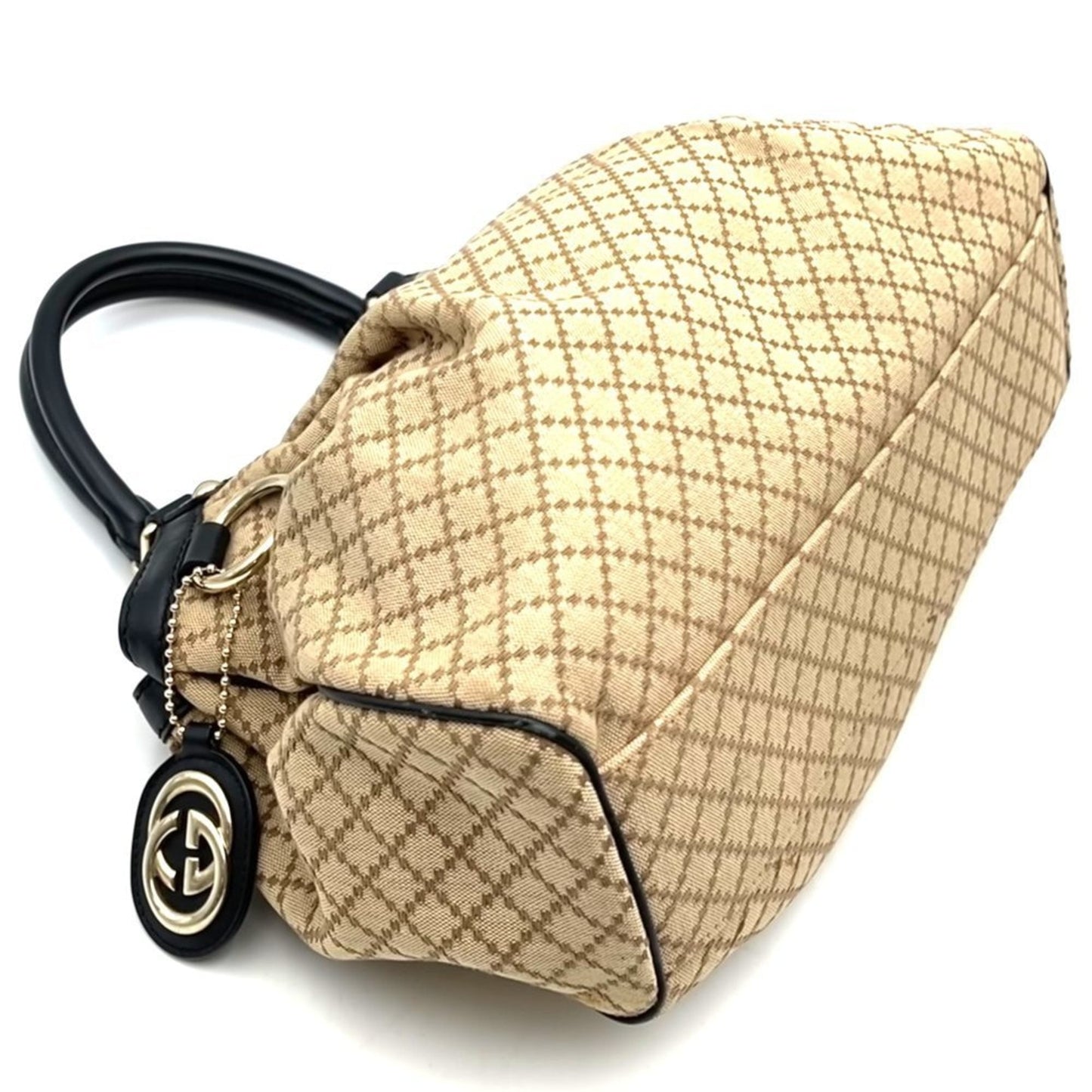 Gucci Beige Black Brown Canvas Leather Tote Bag ( )