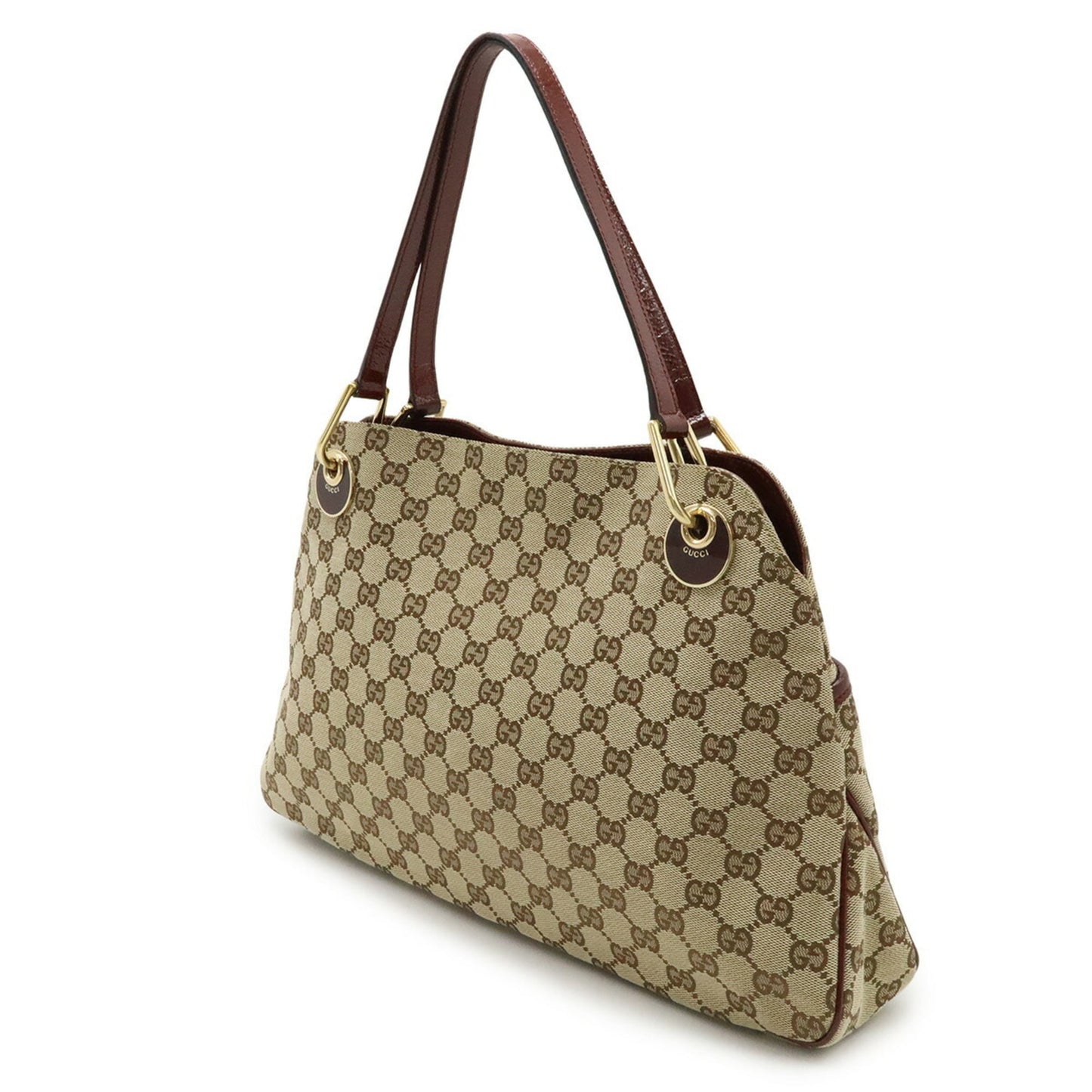 Gucci Beige Bordeaux Canvas Leather Shoulder Bag Tote Bag ( )