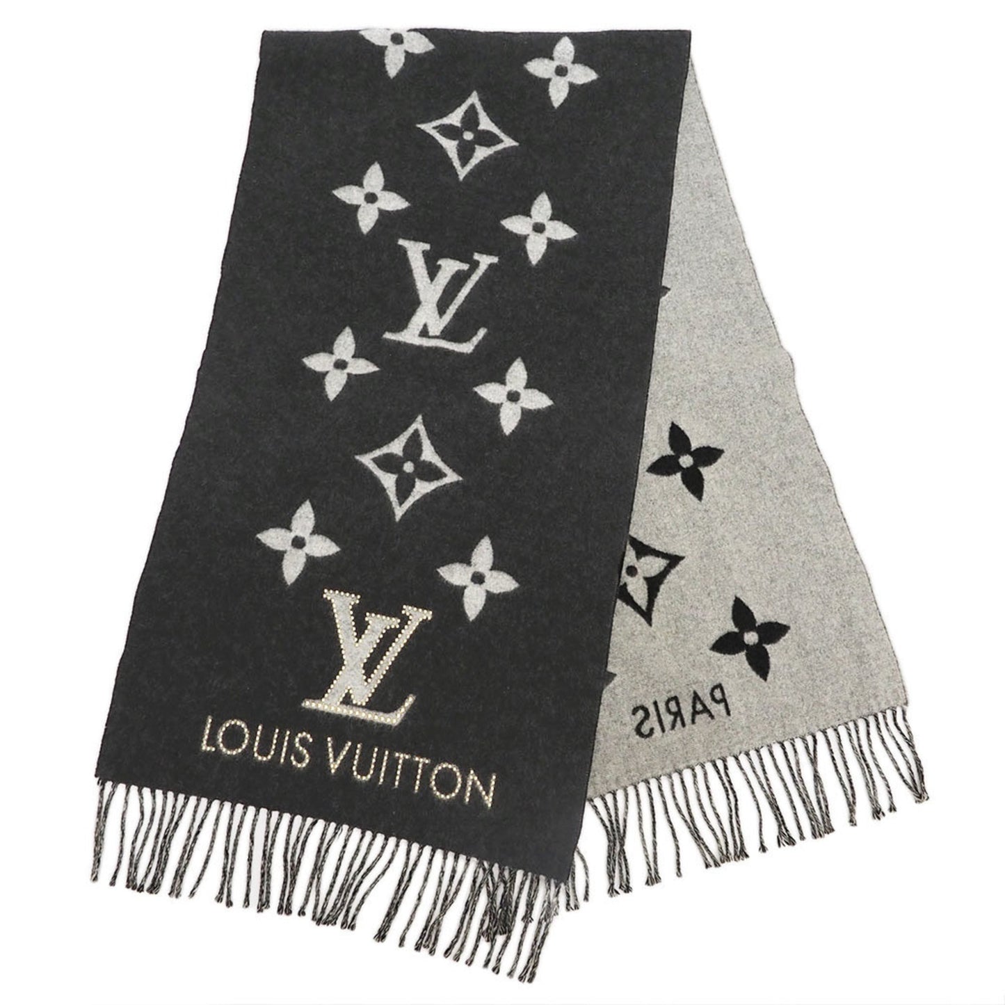 LOUIS VUITTON M71588 Muffler Reykjavik Studdy Monogram Black Gray Studs Ladies