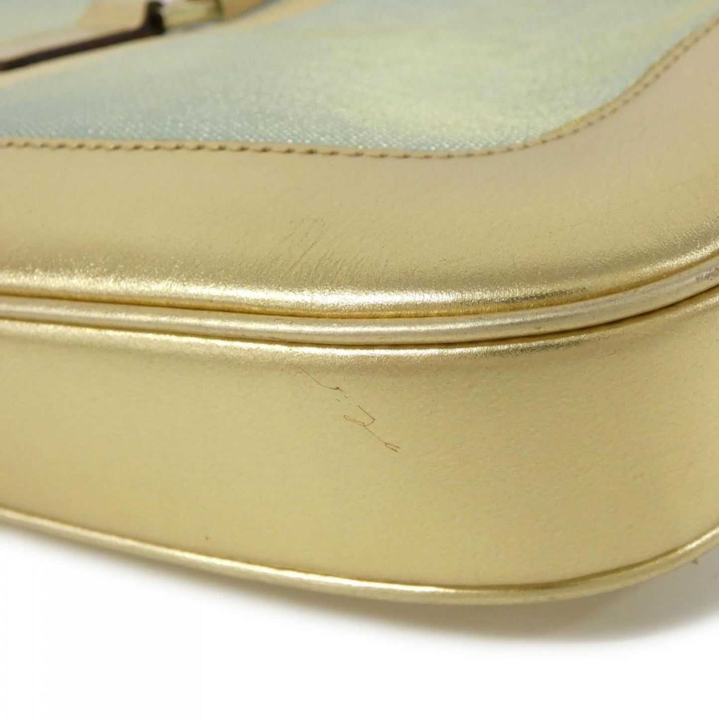 Gucci Gold Light Blue Canvas Leather Shoulder Bag ( )