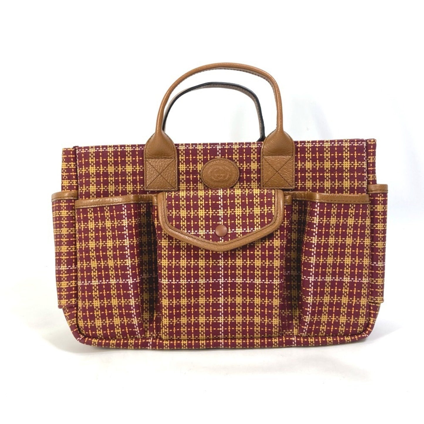 Gucci Bordeaux Brown Canvas Leather Handbag Tote Bag ( )