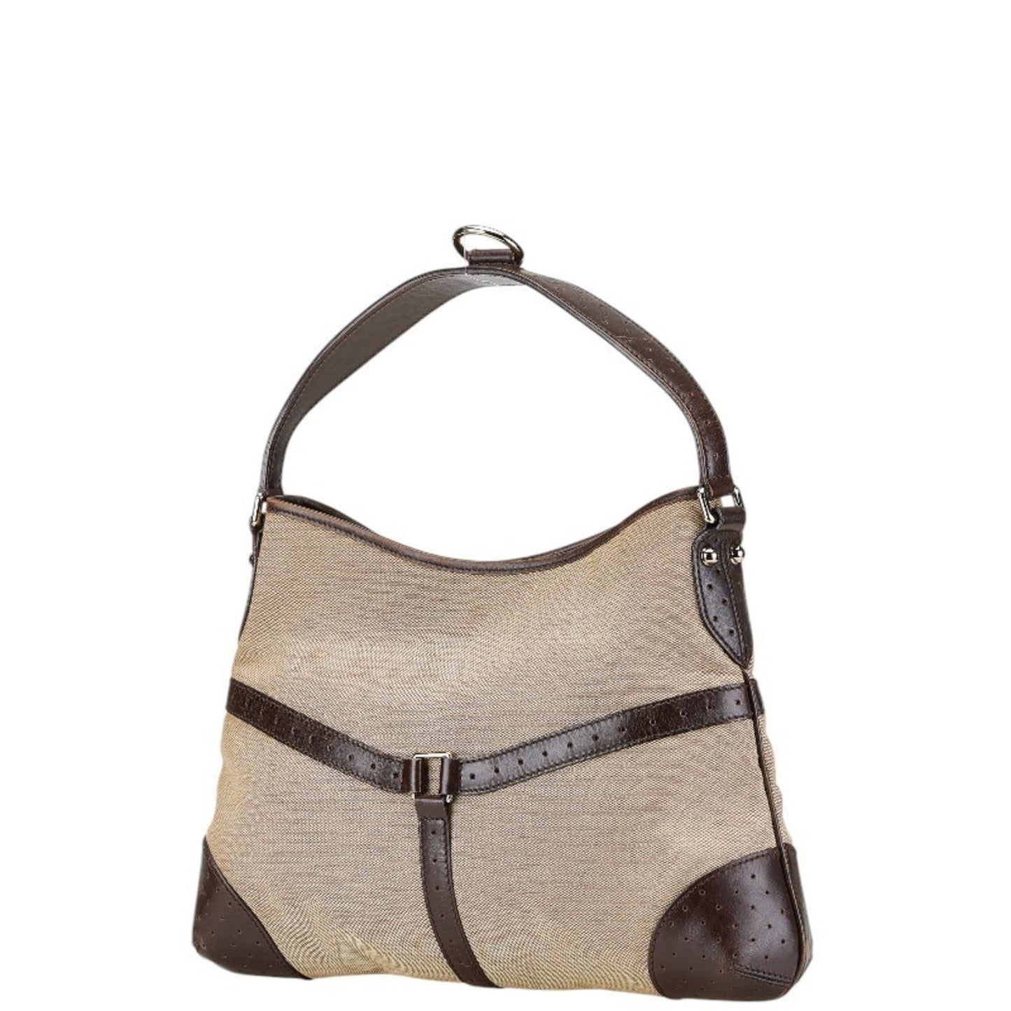 Gucci Beige Brown Canvas Leather Handbag ( )