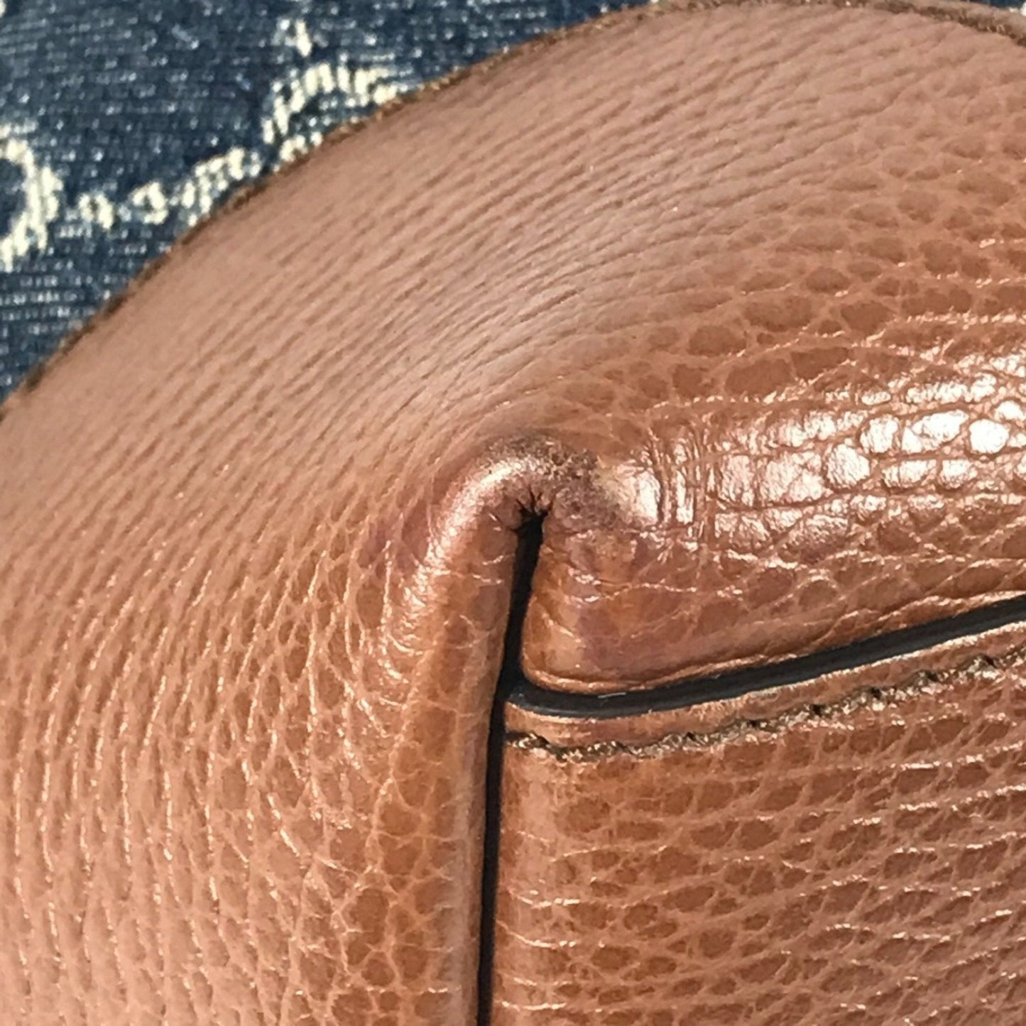 Gucci Blue Brown Denim Leather Shoulder Bag Tote Bag ( )