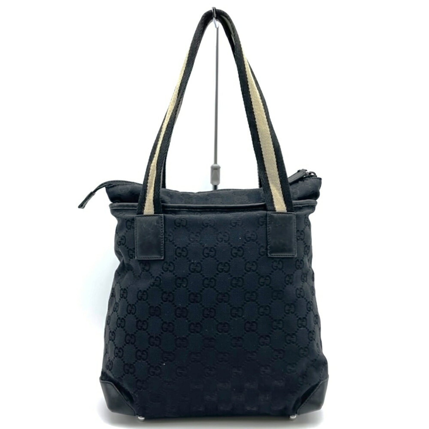 Gucci Black Gg Canvas Leather Tote Bag ( )