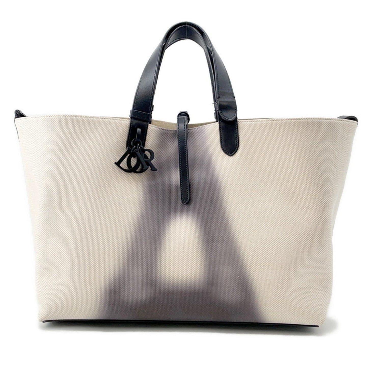 Christian Dior Black Ivory Canvas Leather Tote Bag ()