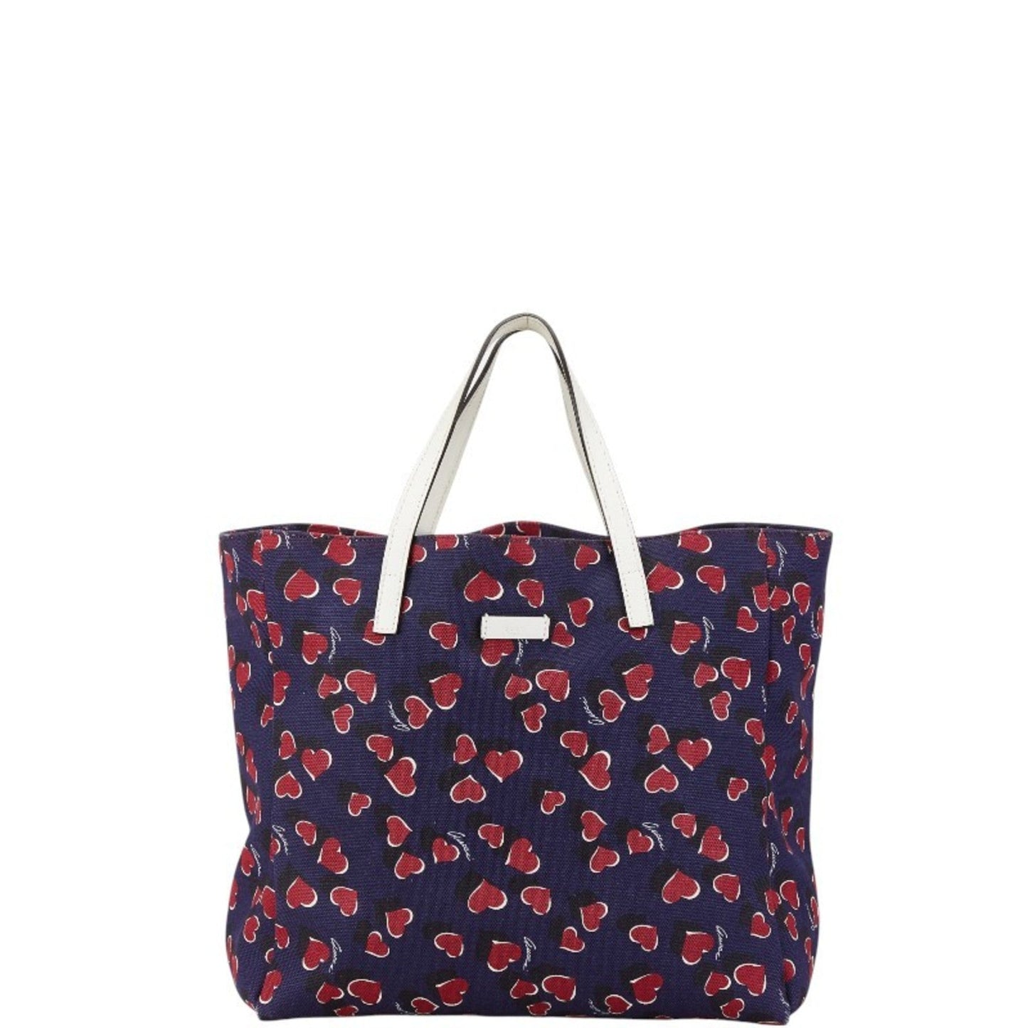 Gucci Navy Red Color White Canvas Leather Handbag Tote Bag