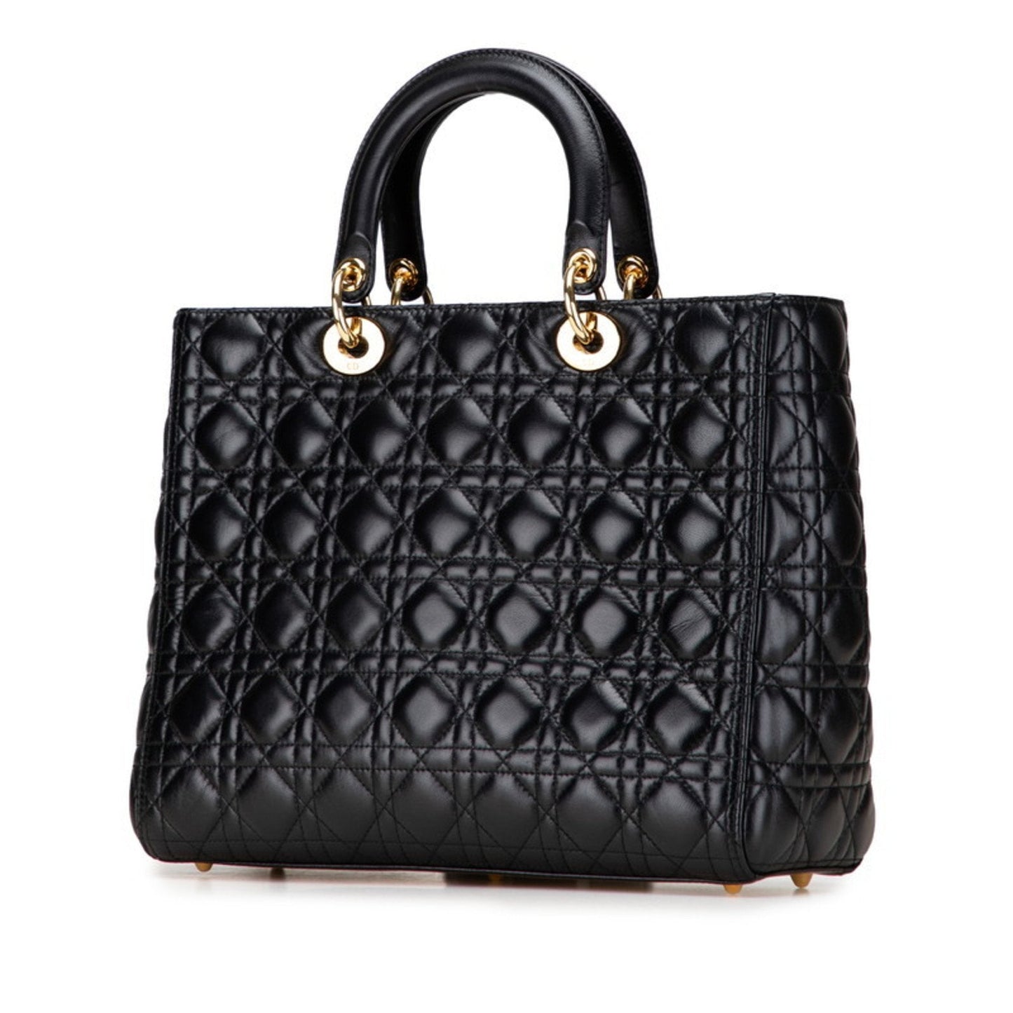 Christian Dior Lady Dior Black Leather Handbag Shoulder Bag ()