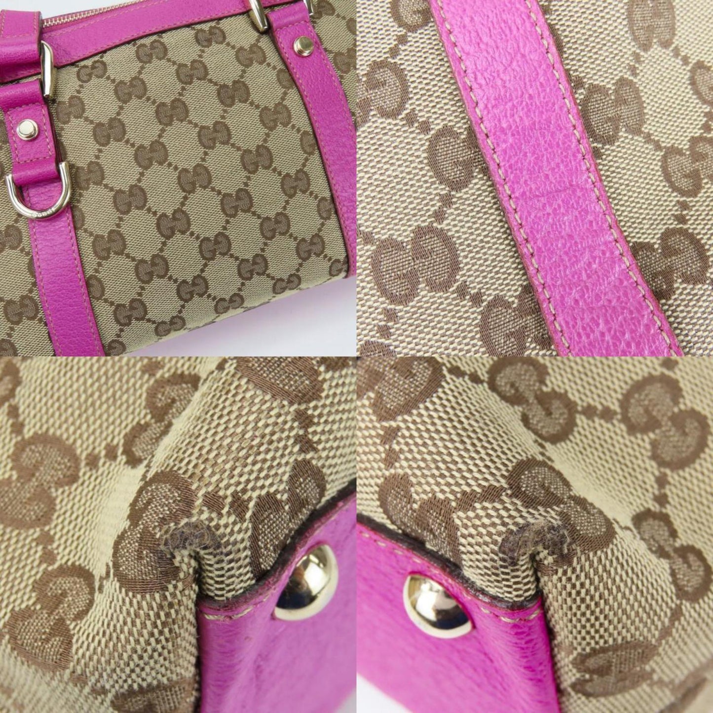 Gucci Gg Canvas Beige Purple Gg Canvas Leather Handbag ( )