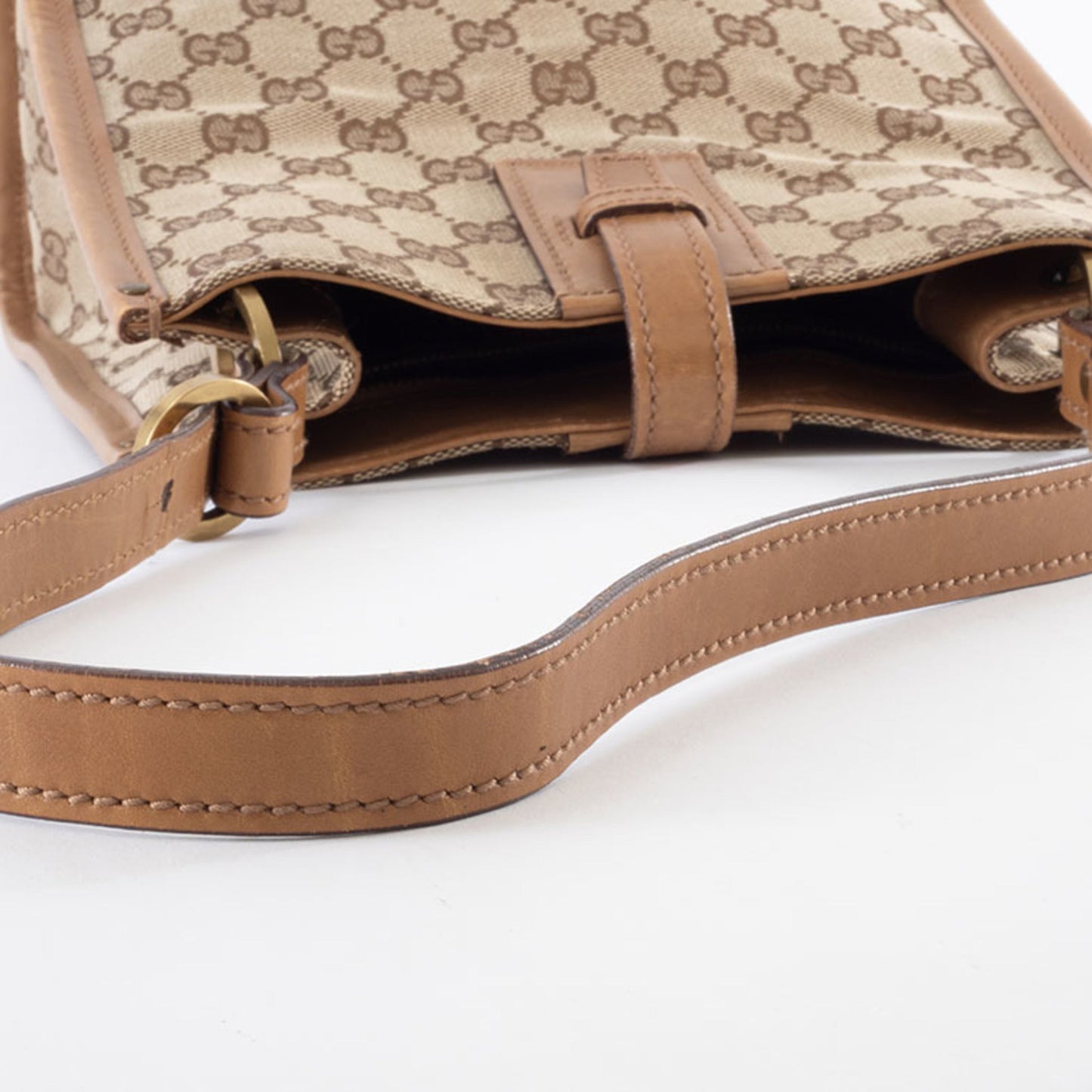 Gucci Gg Canvas Beige Brown Gg Canvas Leather Shoulder Bag ( )