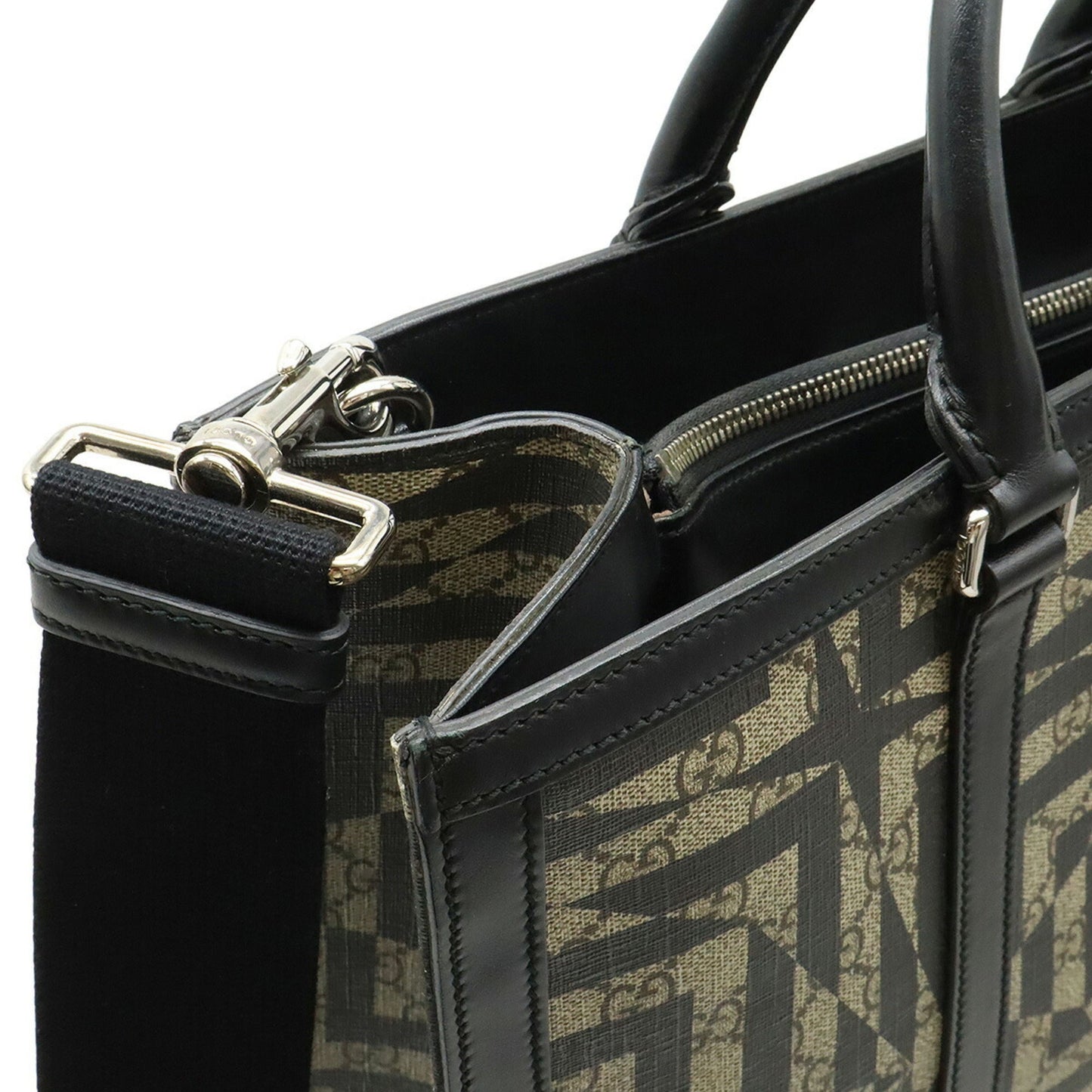 Gucci Beige Black Pvc Leather Shoulder Bag Tote Bag ( )