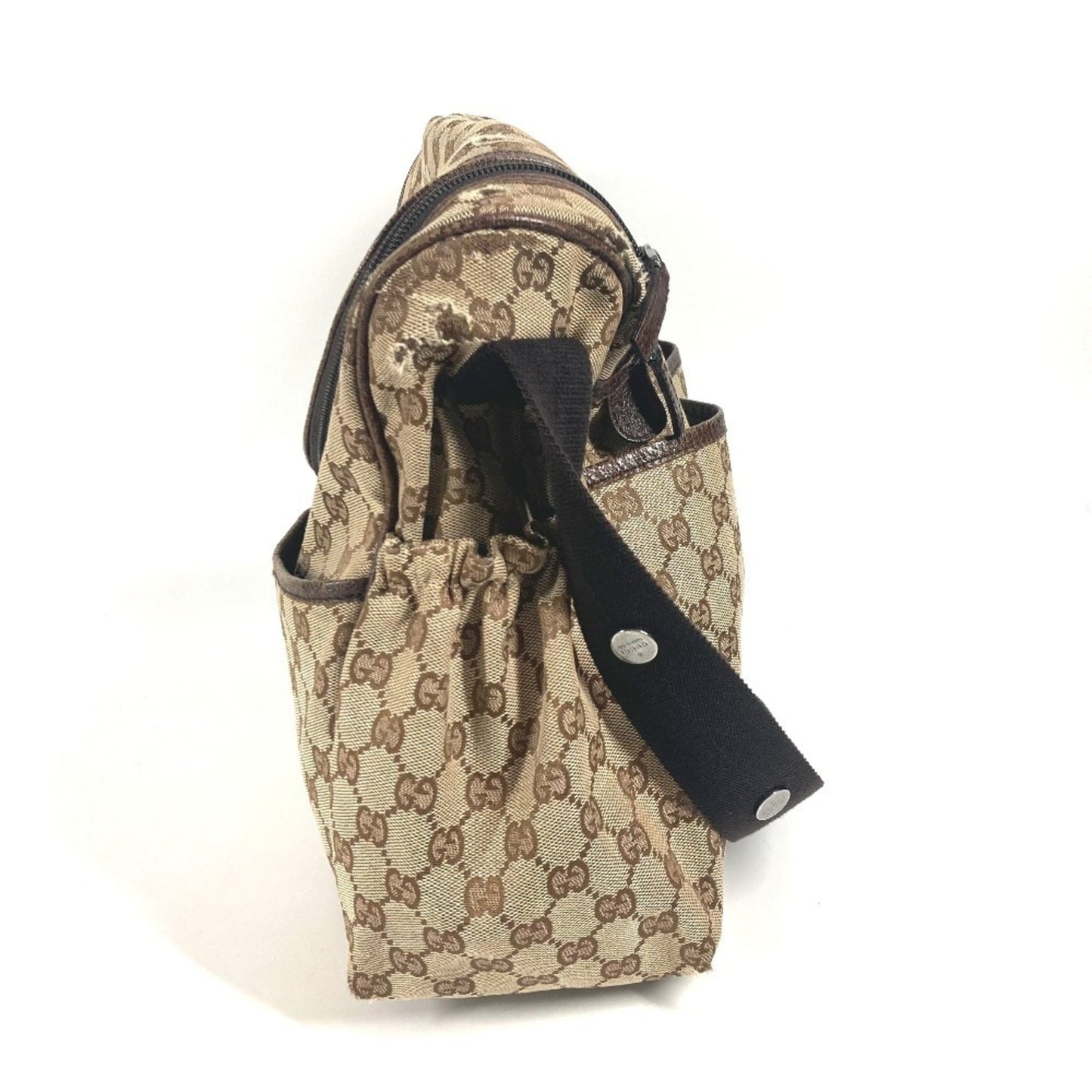 Gucci Gg Canvas Beige Dark Brown Gg Canvas Leather Shoulder Bag ( )