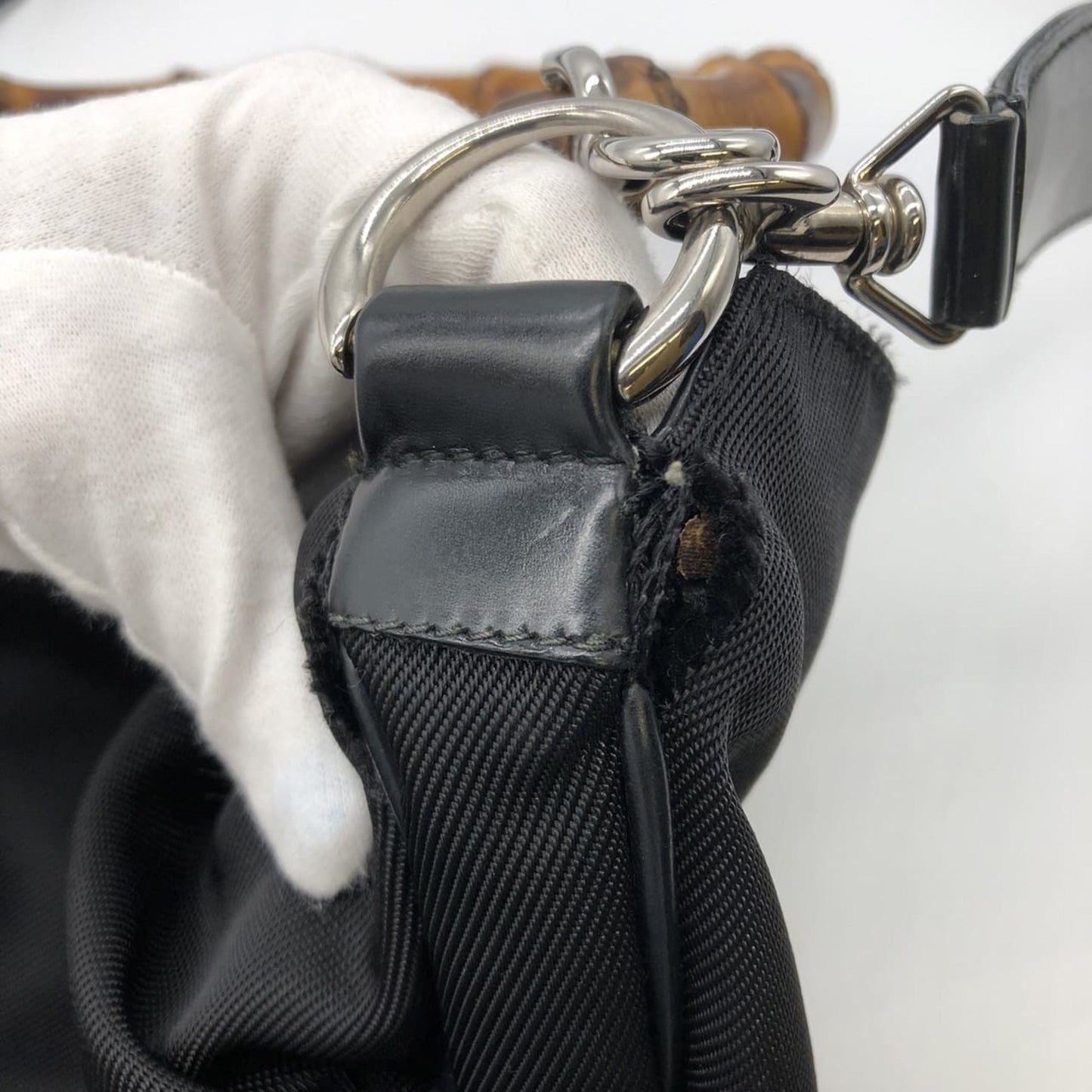 Gucci Black Bamboo Nylon Handbag Shoulder Bag ( )