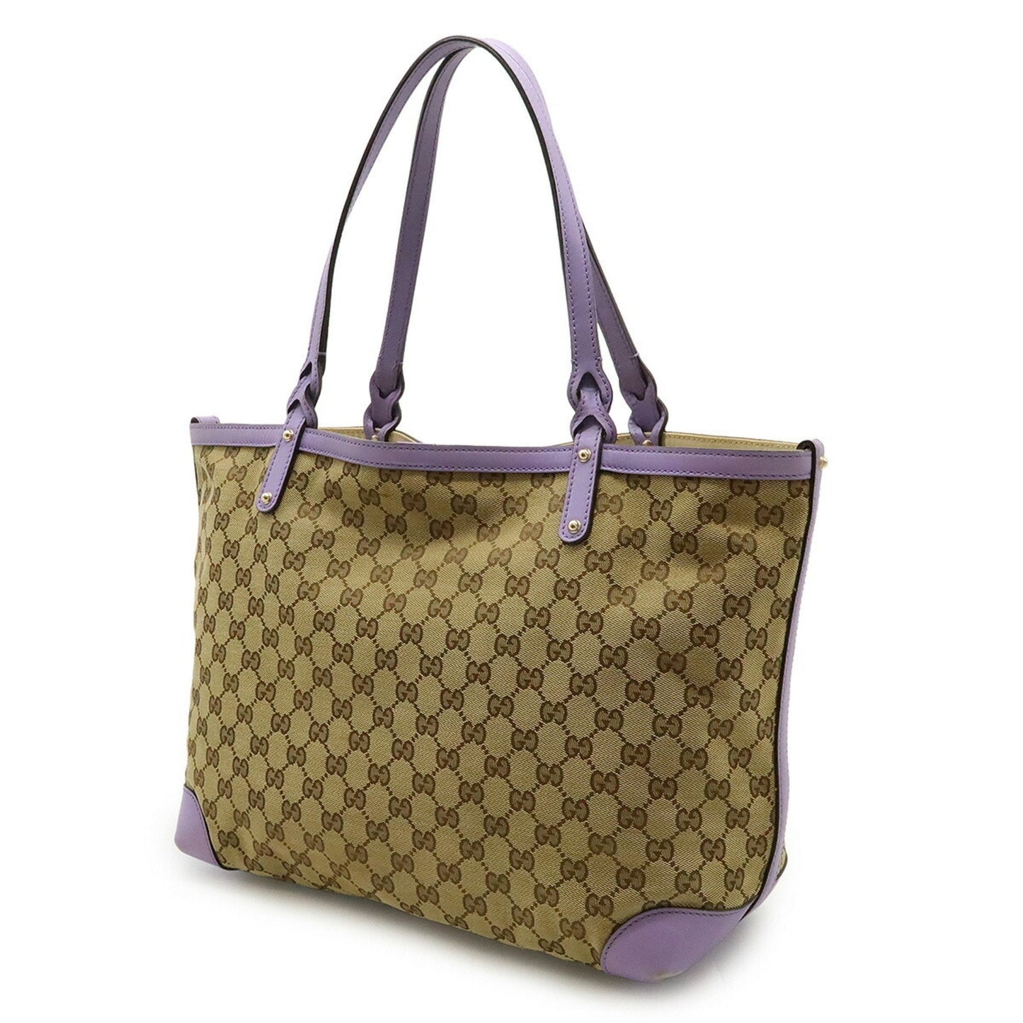 Gucci Beige Khaki Purple Gg Canvas Leather Shoulder Bag Tote Bag ( )