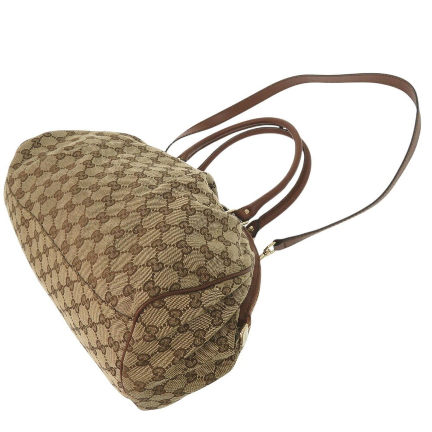 Gucci Beige Brown Gg Canvas Leather Handbag ( )