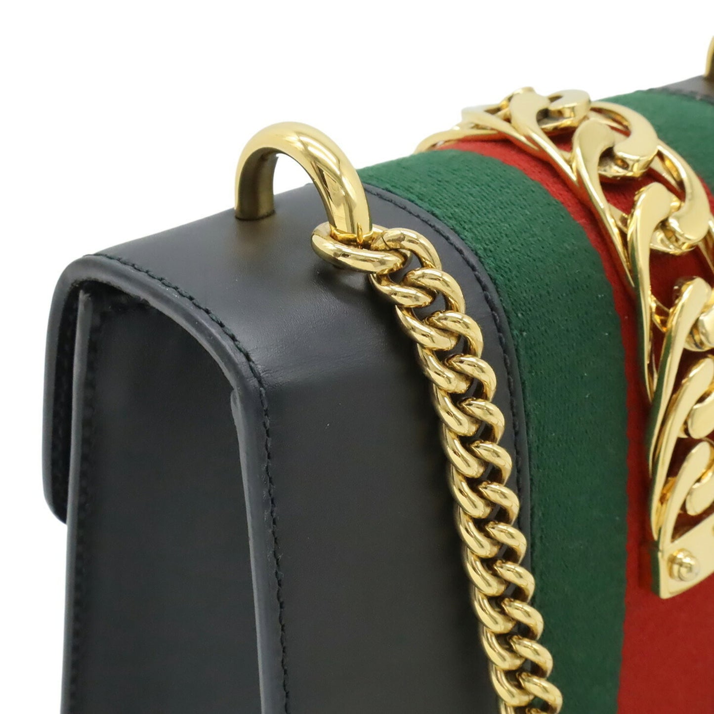 Gucci Black Green Red Color Leather Pochette Shoulder Bag ( )