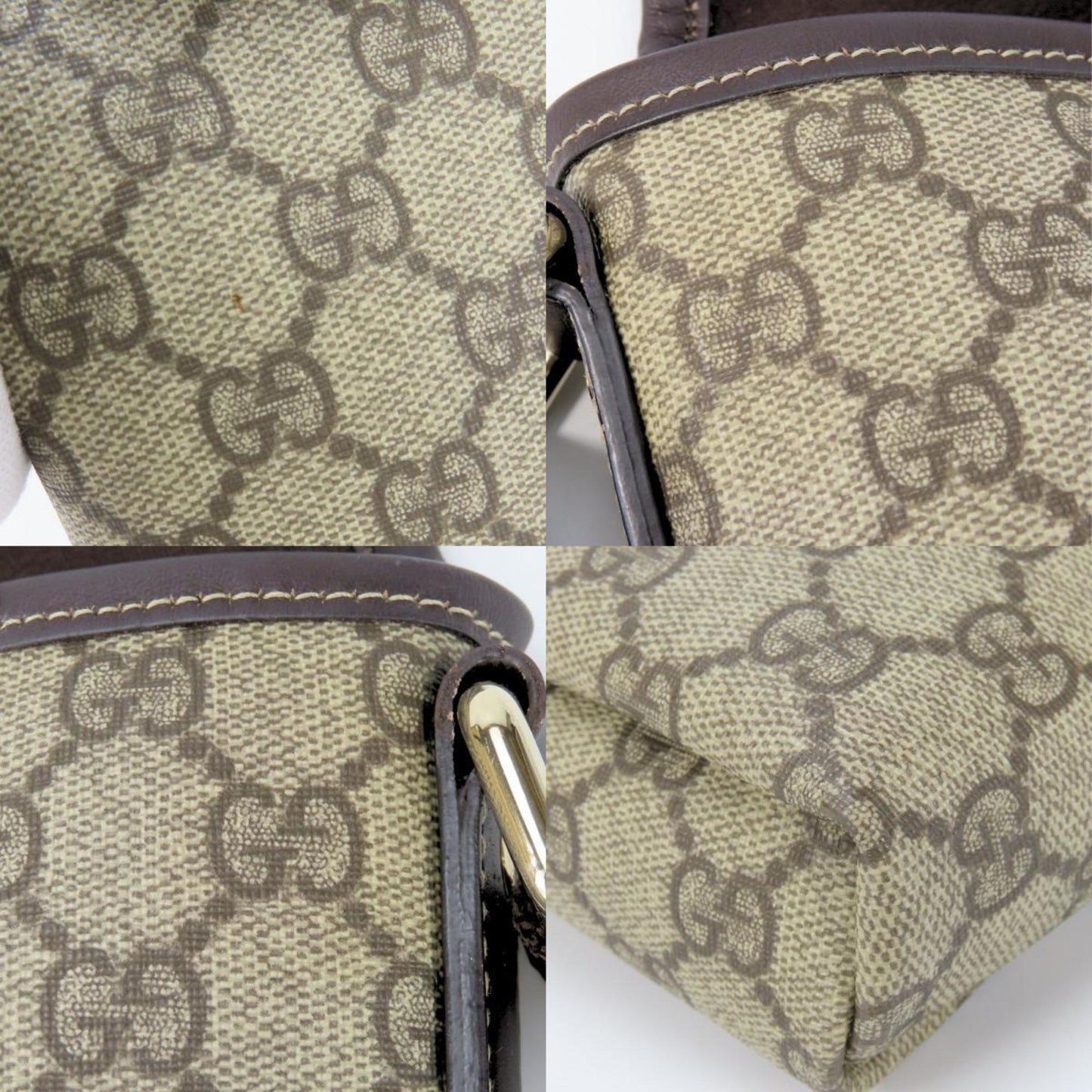 Gucci Beige Dark Brown Gg Supreme Leather Shoulder Bag ( )