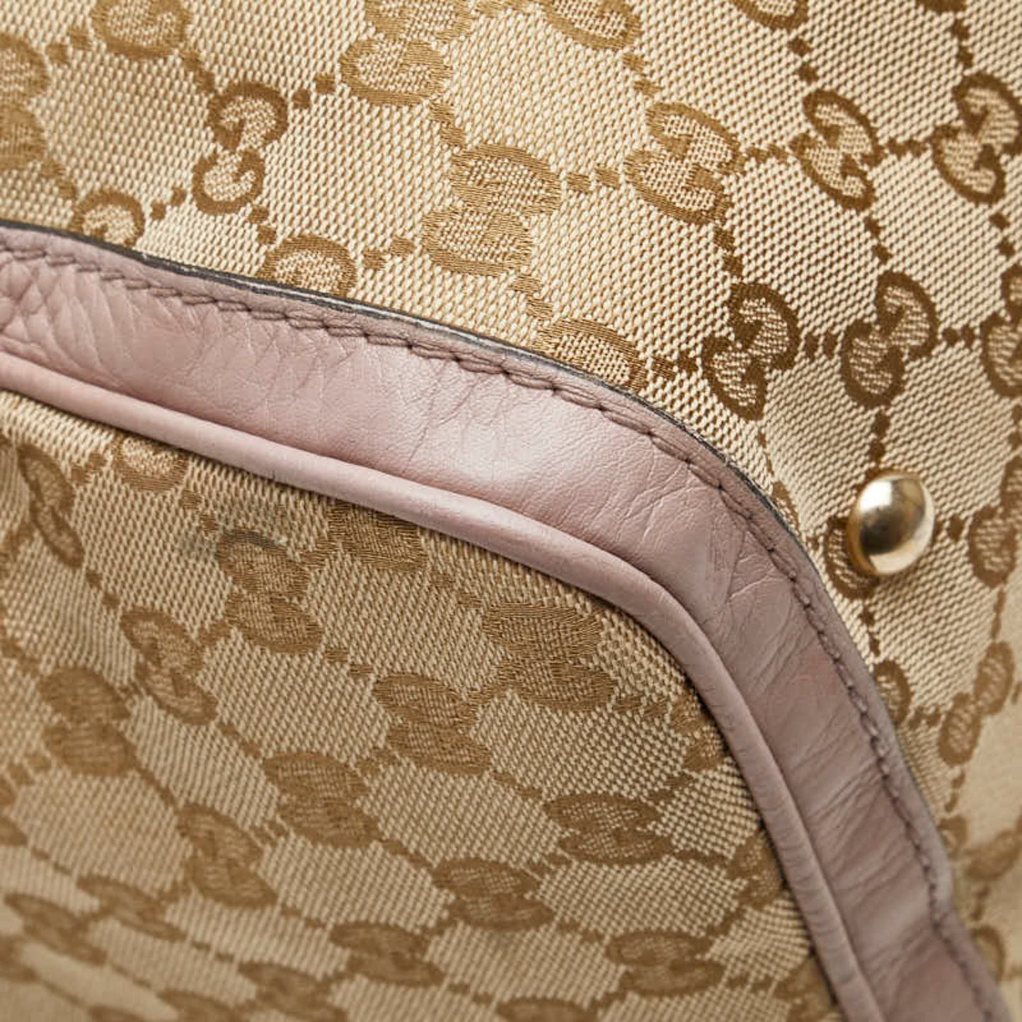 Gucci Beige Pink Canvas Leather Handbag Shoulder Bag ( )