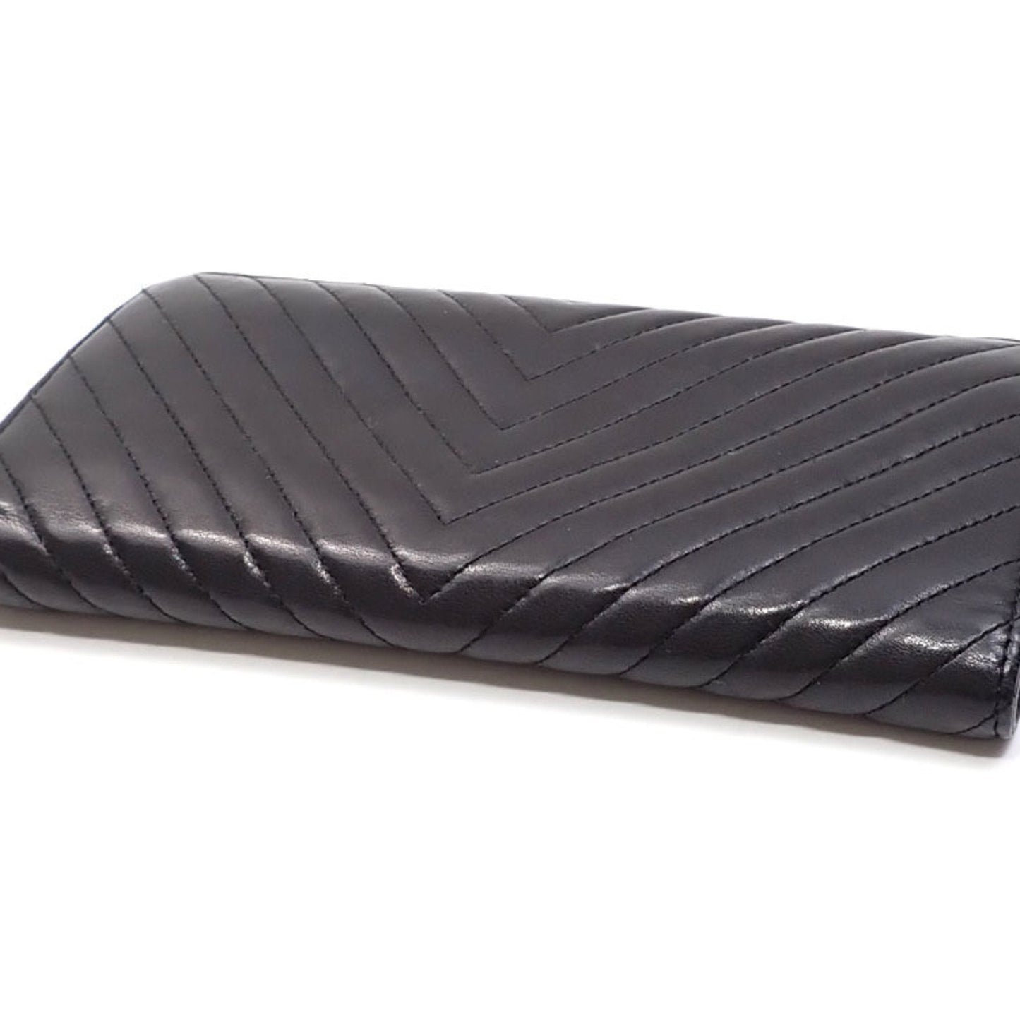 CHANEL Bifold Long Wallet V Stitch Women's Black Lambskin A31509 Coco Mark Leather