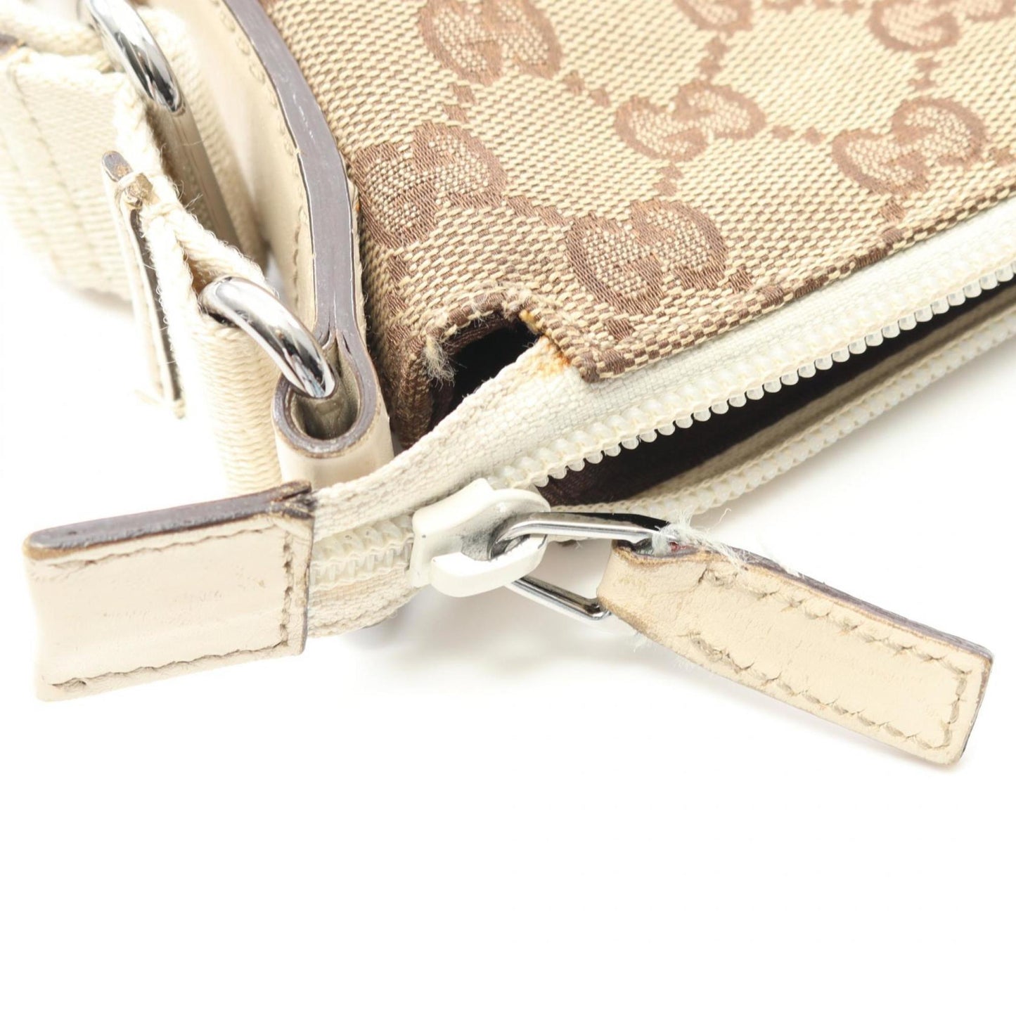 Gucci Beige White Gg Canvas Leather Shoulder Bag ( )