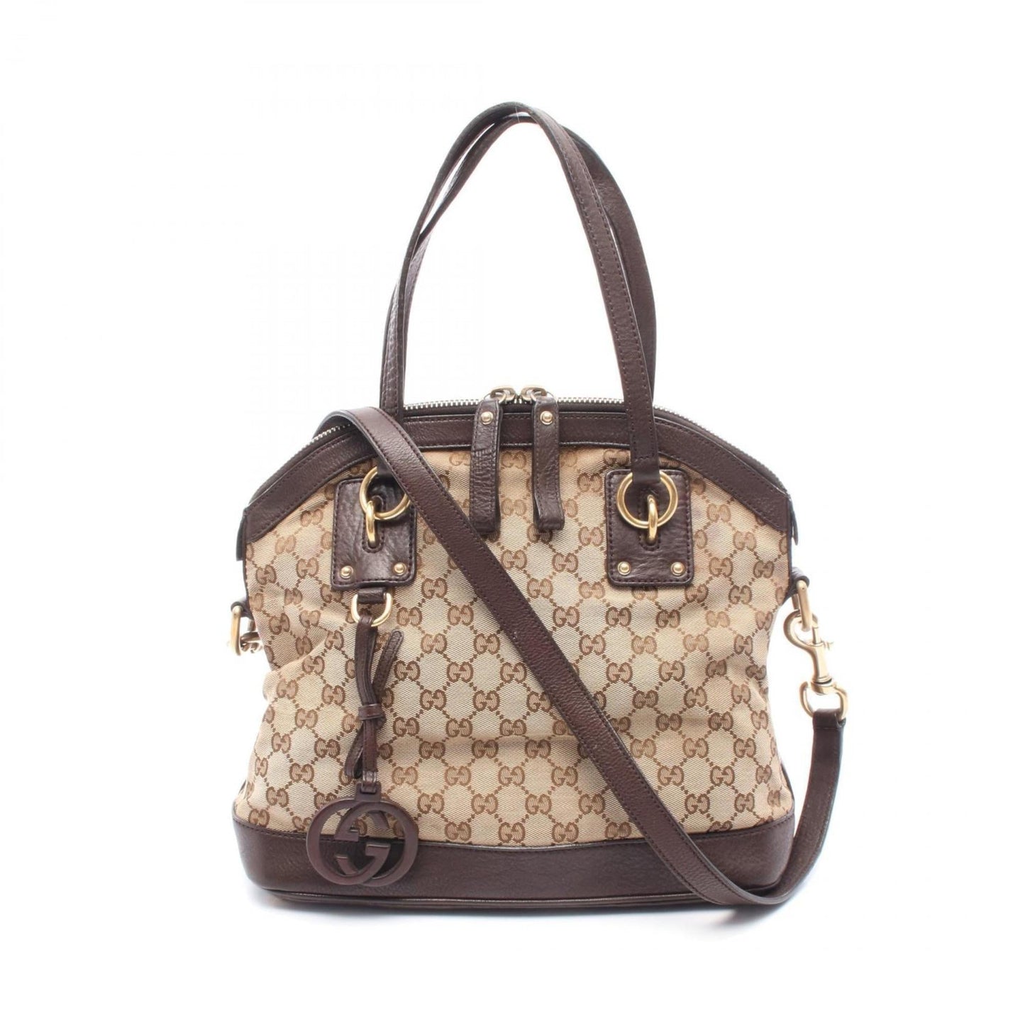 Gucci Beige Brown Gg Canvas Leather Handbag ( )