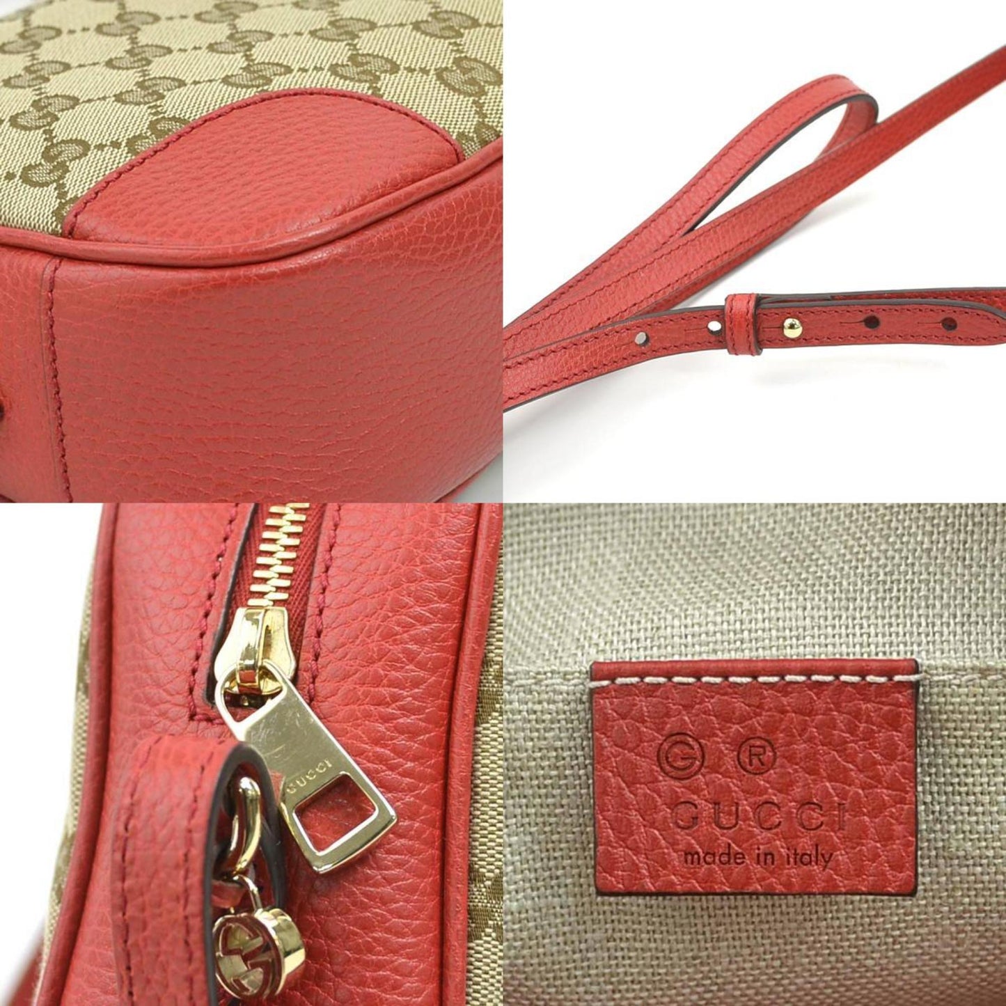 Gucci Brown Red Color Gg Canvas Leather Shoulder Bag ( )