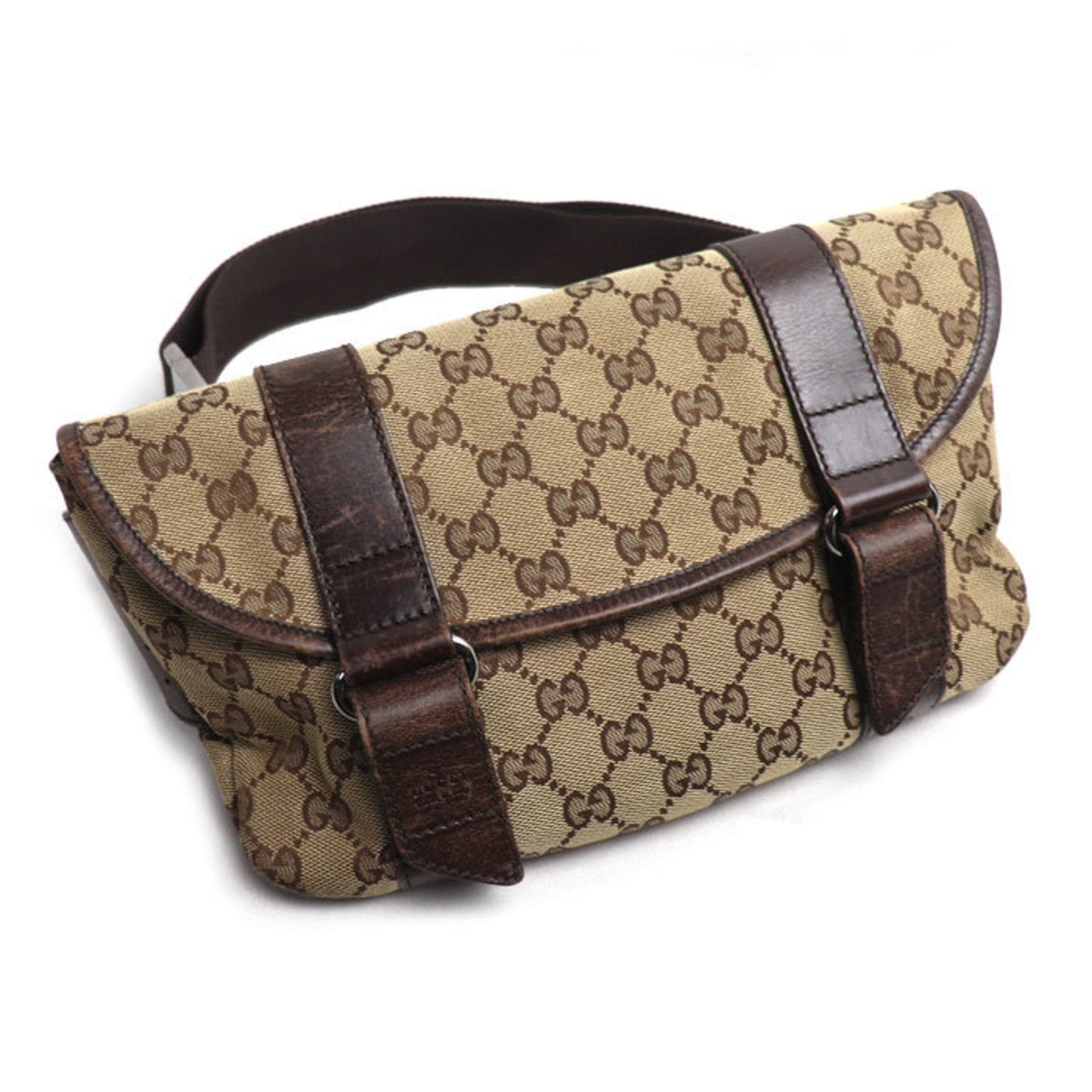 Gucci Beige Brown Gg Canvas Leather Fanny Pack ( )