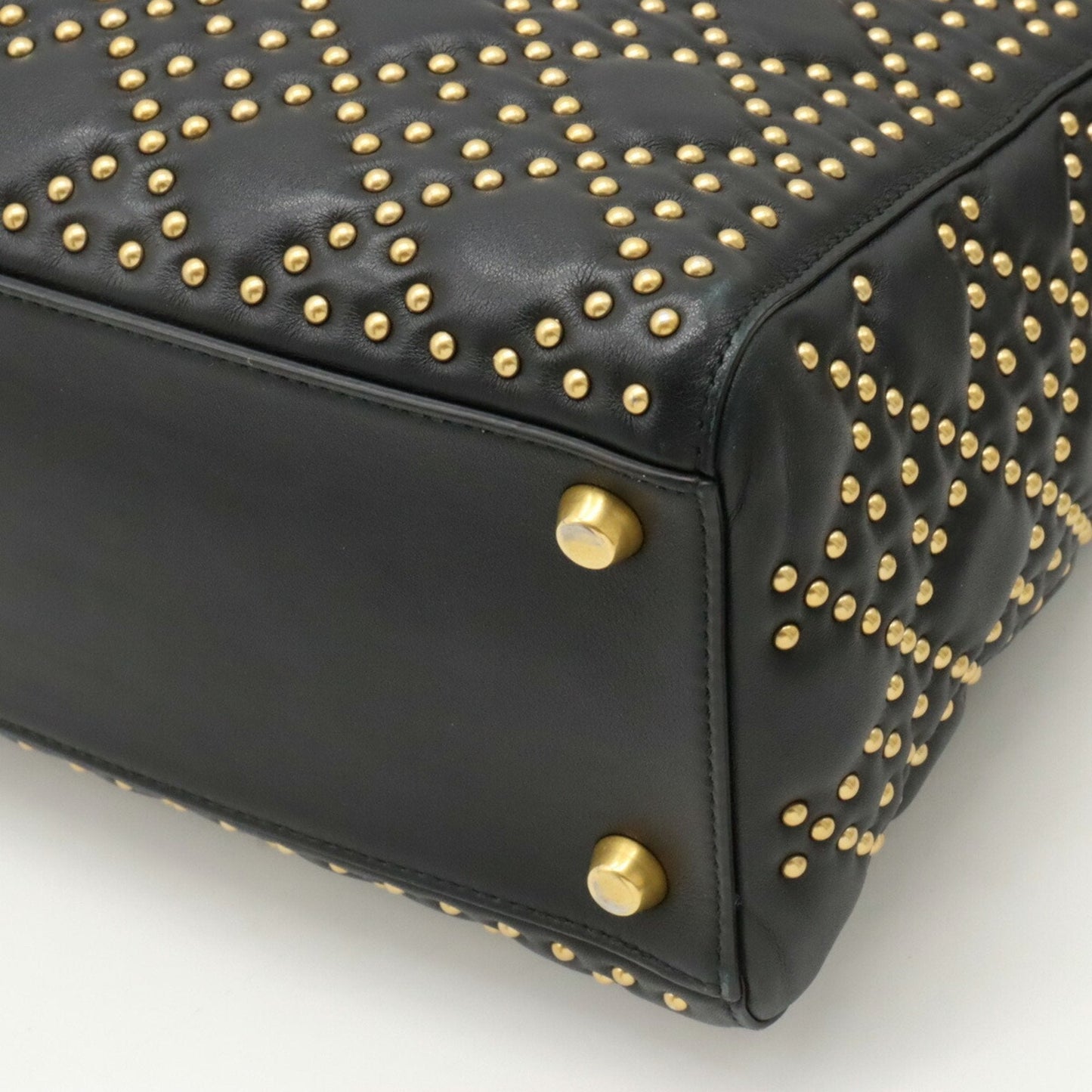 Christian Dior Lady Dior Black Leather Handbag Shoulder Bag ()