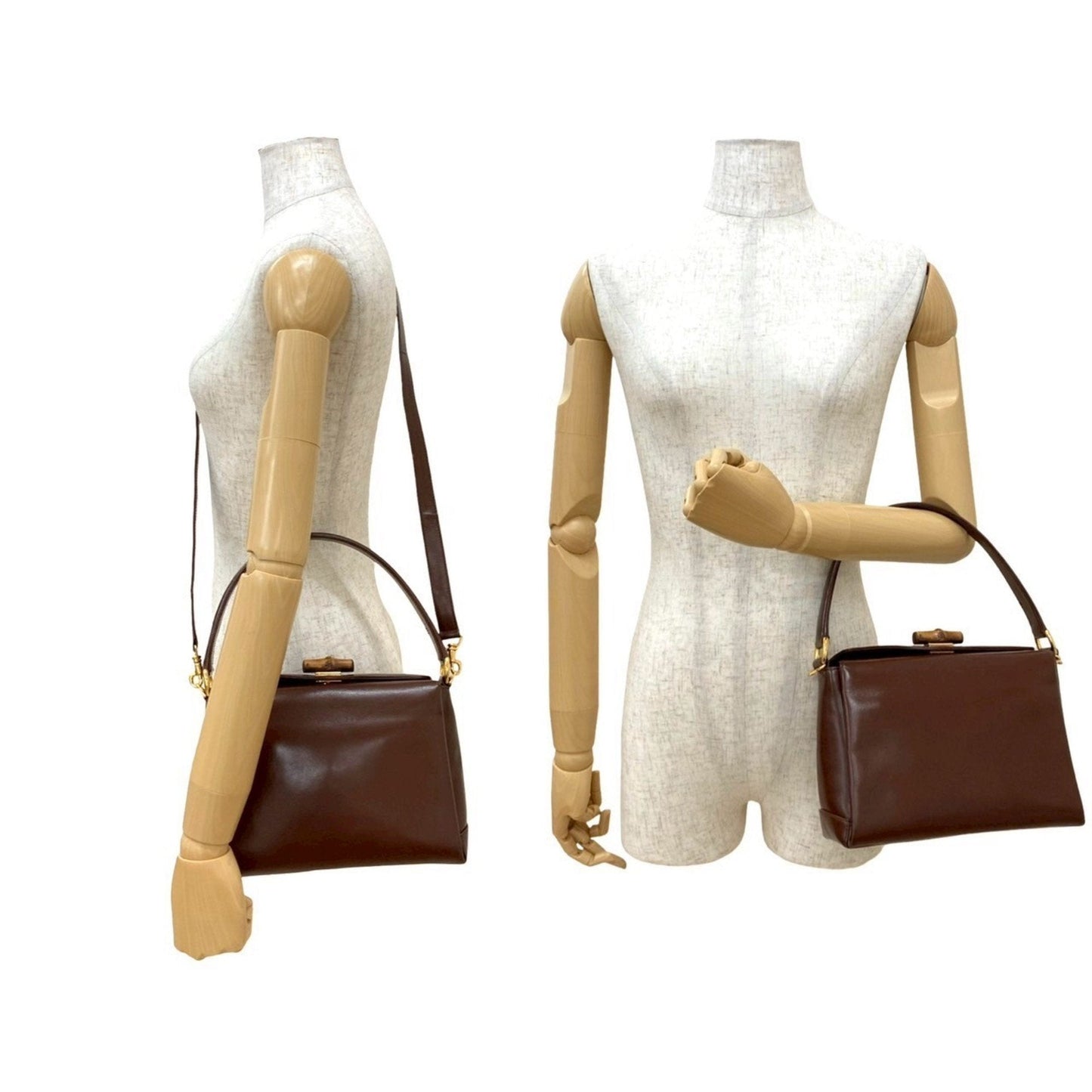 Gucci Brown Bamboo Leather Handbag Shoulder Bag ( )