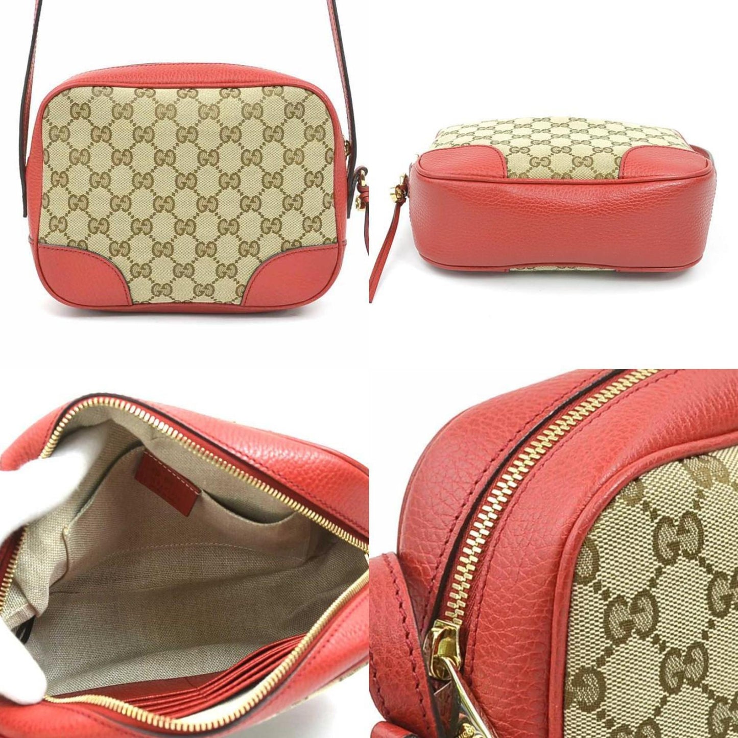 Gucci Brown Red Color Gg Canvas Leather Shoulder Bag ( )