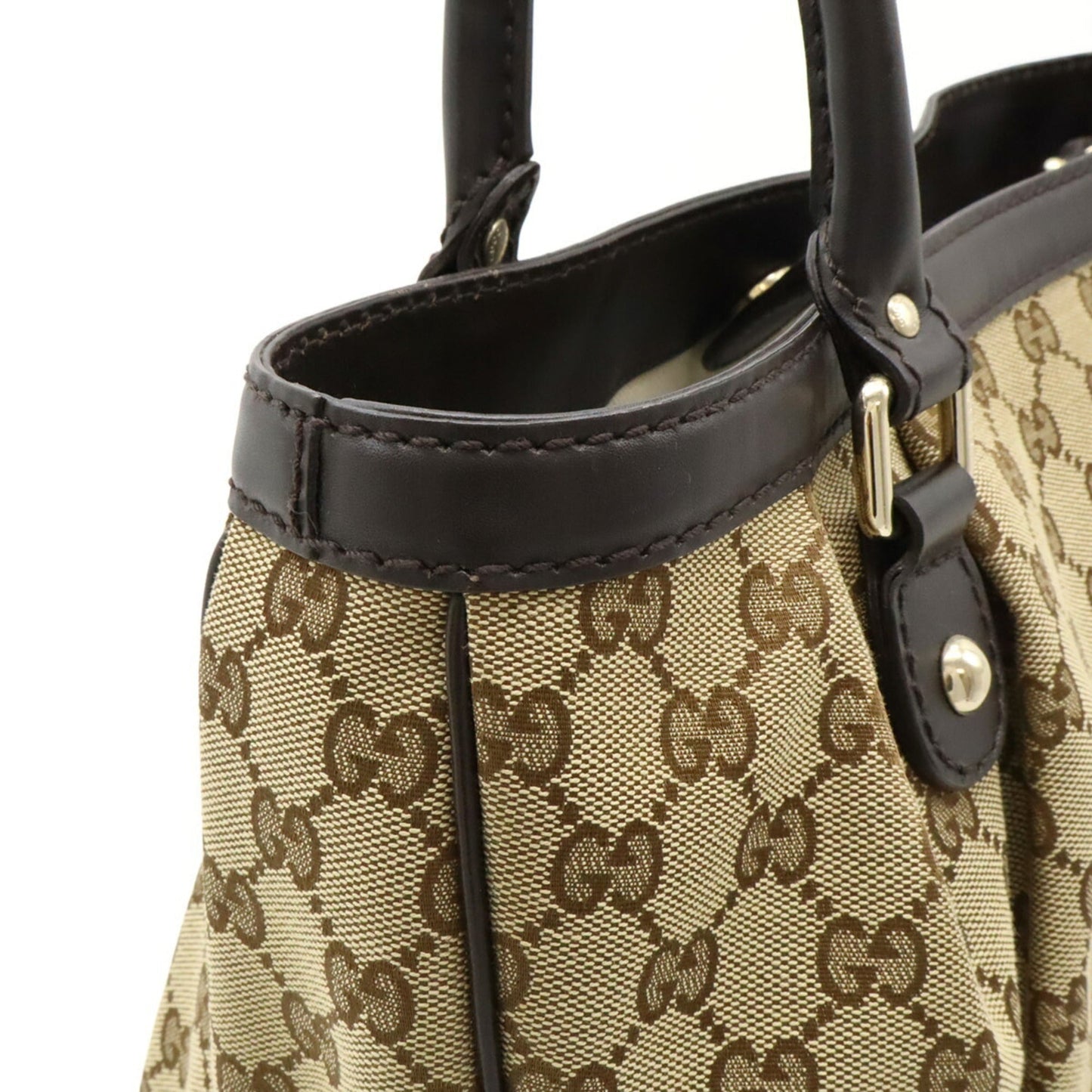 Gucci Gg Canvas Brown Khaki Gg Canvas Leather Shoulder Bag Tote Bag ( )