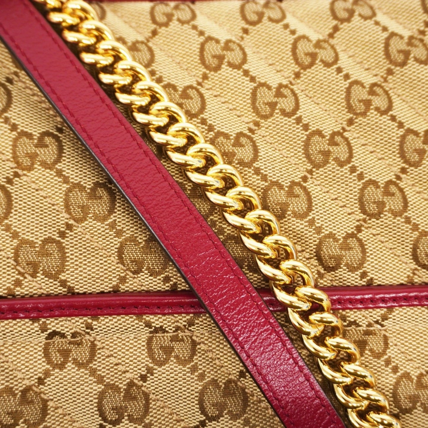Gucci Brown Red Color Canvas Shoulder Bag ( )