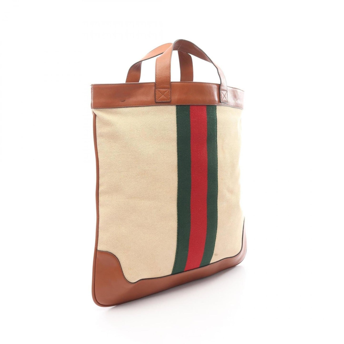 Gucci Beige Brown Canvas Leather Tote Bag ( )