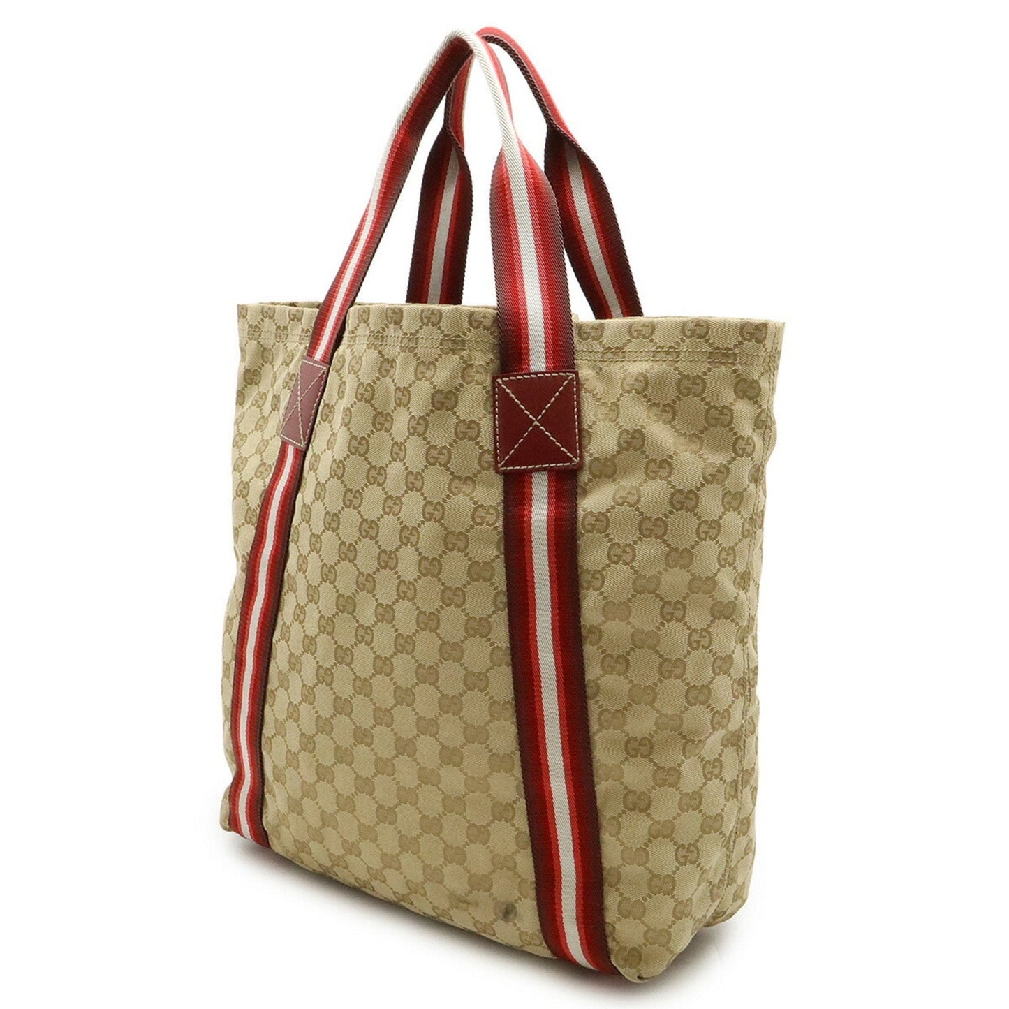 Gucci Beige Multi-Color Red Color Canvas Leather Shoulder Bag Tote Bag ( )