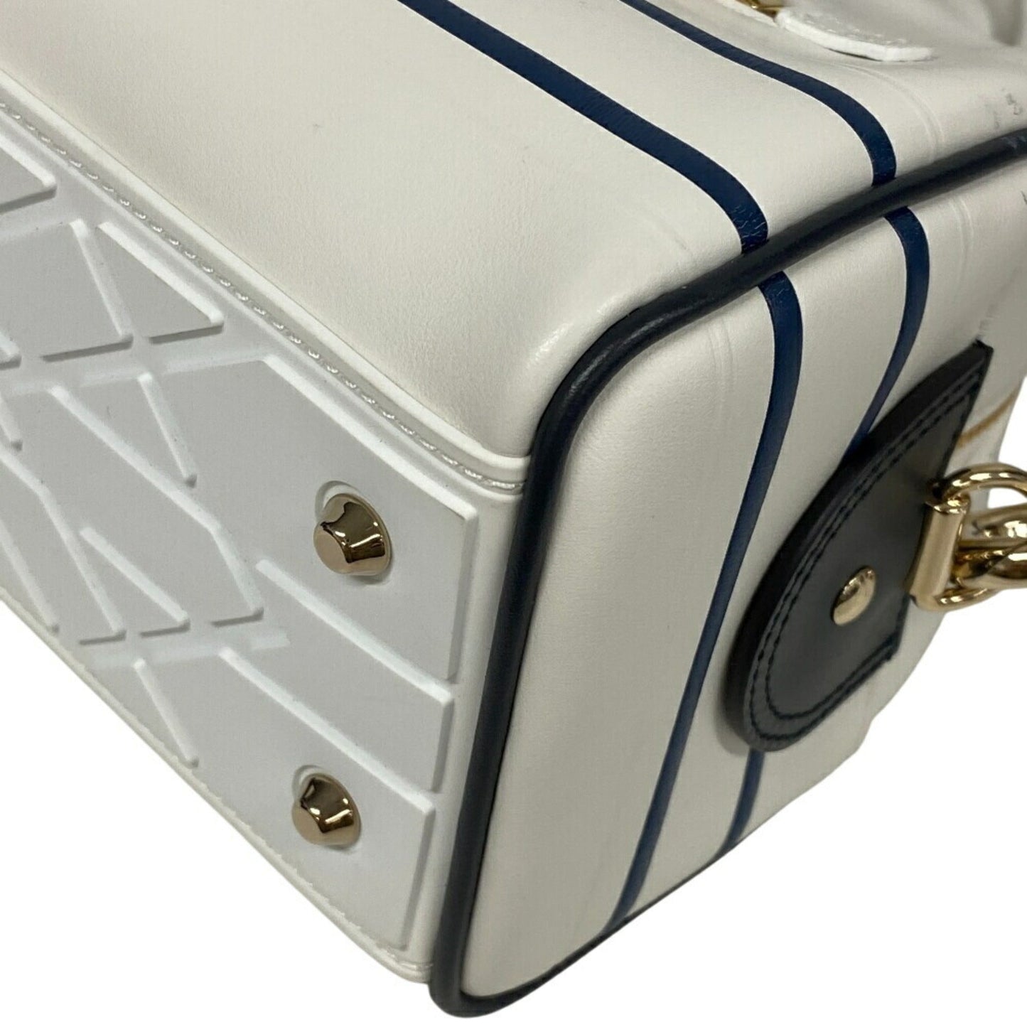 Christian Dior Navy White Leather Handbag ()