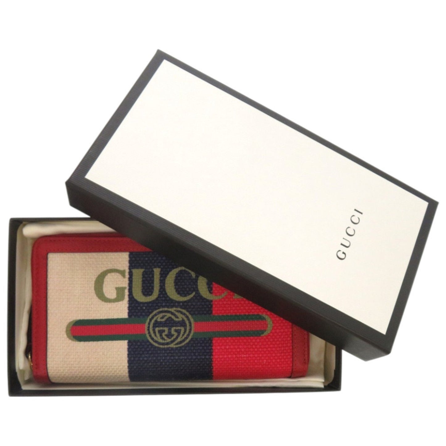 Gucci Black Blue Red Color White Canvas Coin Purse/Coin Case ( )