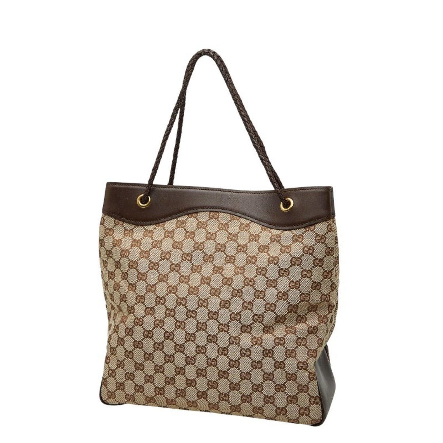 Gucci Beige Brown Canvas Leather Shoulder Bag Tote Bag ( )