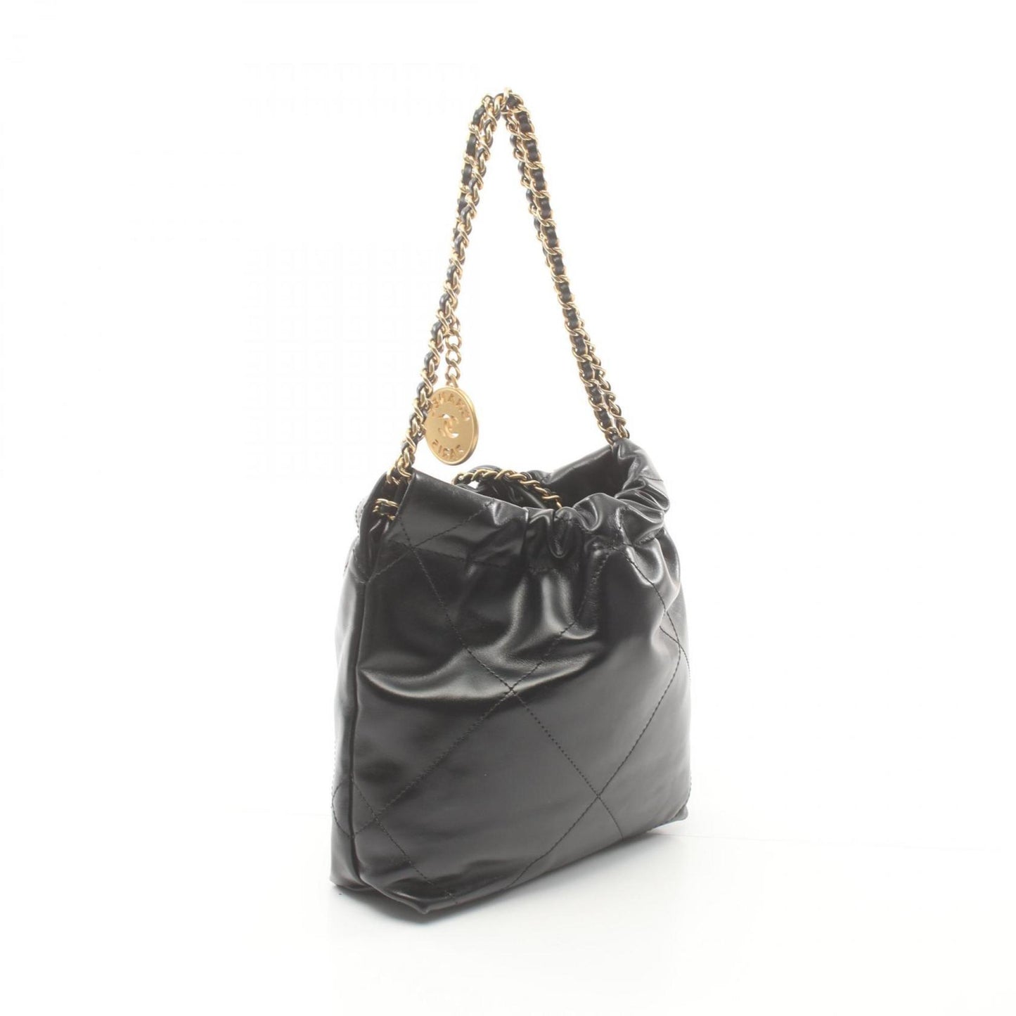 CHANEL 22 Lace Patchwork Shoulder Bag Leather Women's Black AS3980