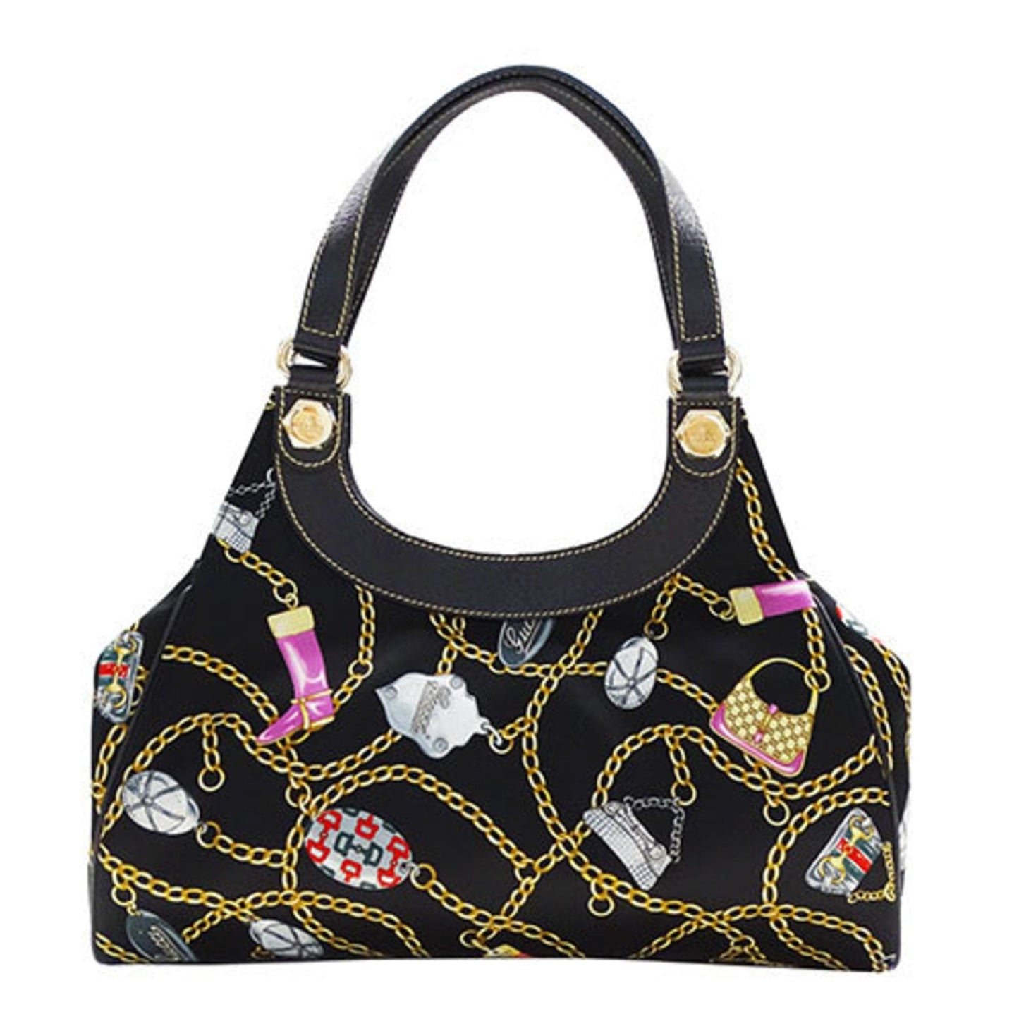 Gucci Black Multi-Color Satin Tote Bag