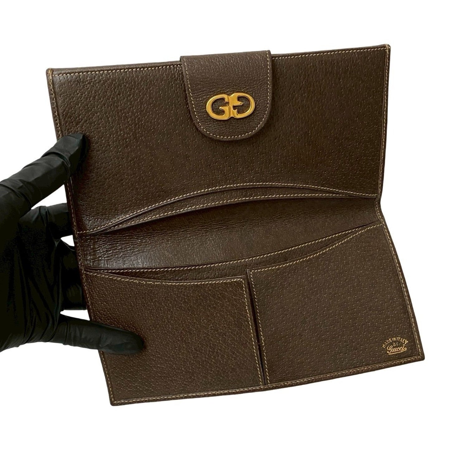 Gucci Brown Green Red Color Leather Canvas Long Wallet (Bi-Fold) ( )
