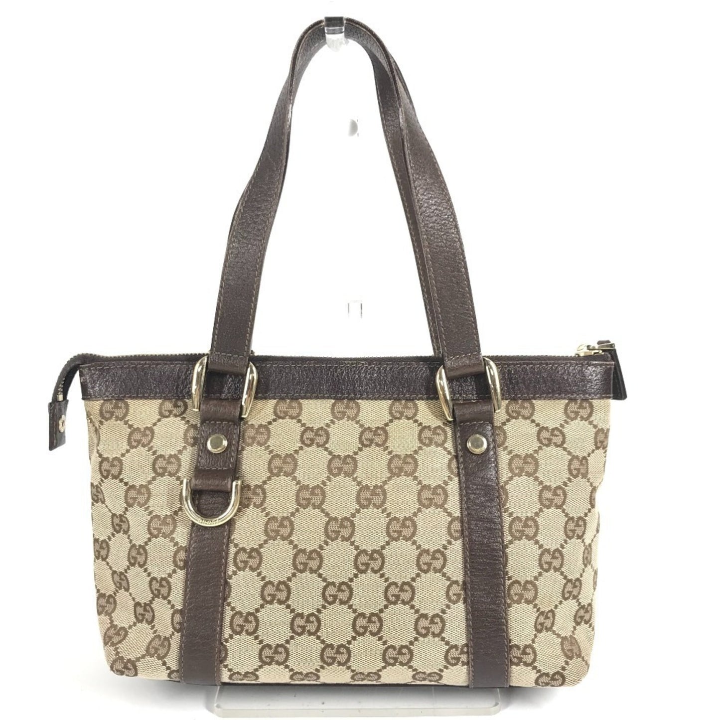 Gucci Beige Dark Brown Gg Canvas Leather Handbag Shoulder Bag Tote Bag ( )