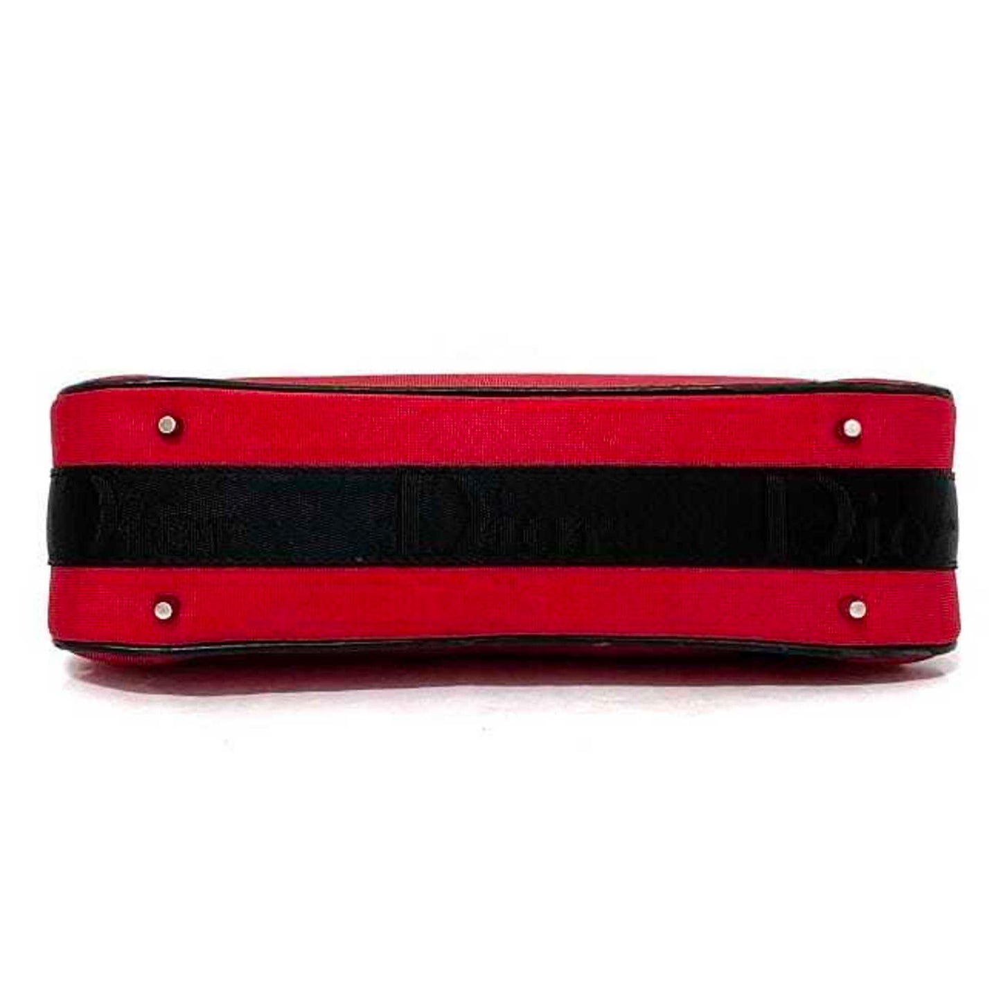CHRISTIAN DIOR Red Black Silver 01-MA-1003 Rhinestone Satin Canvas Leather Chain