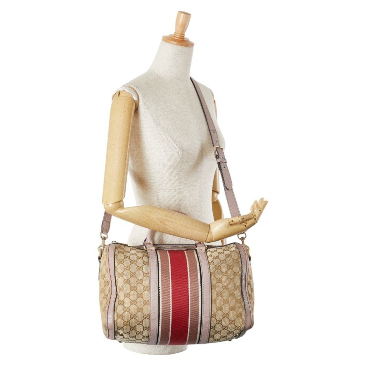 Gucci Beige Pink Canvas Leather Handbag Shoulder Bag ( )