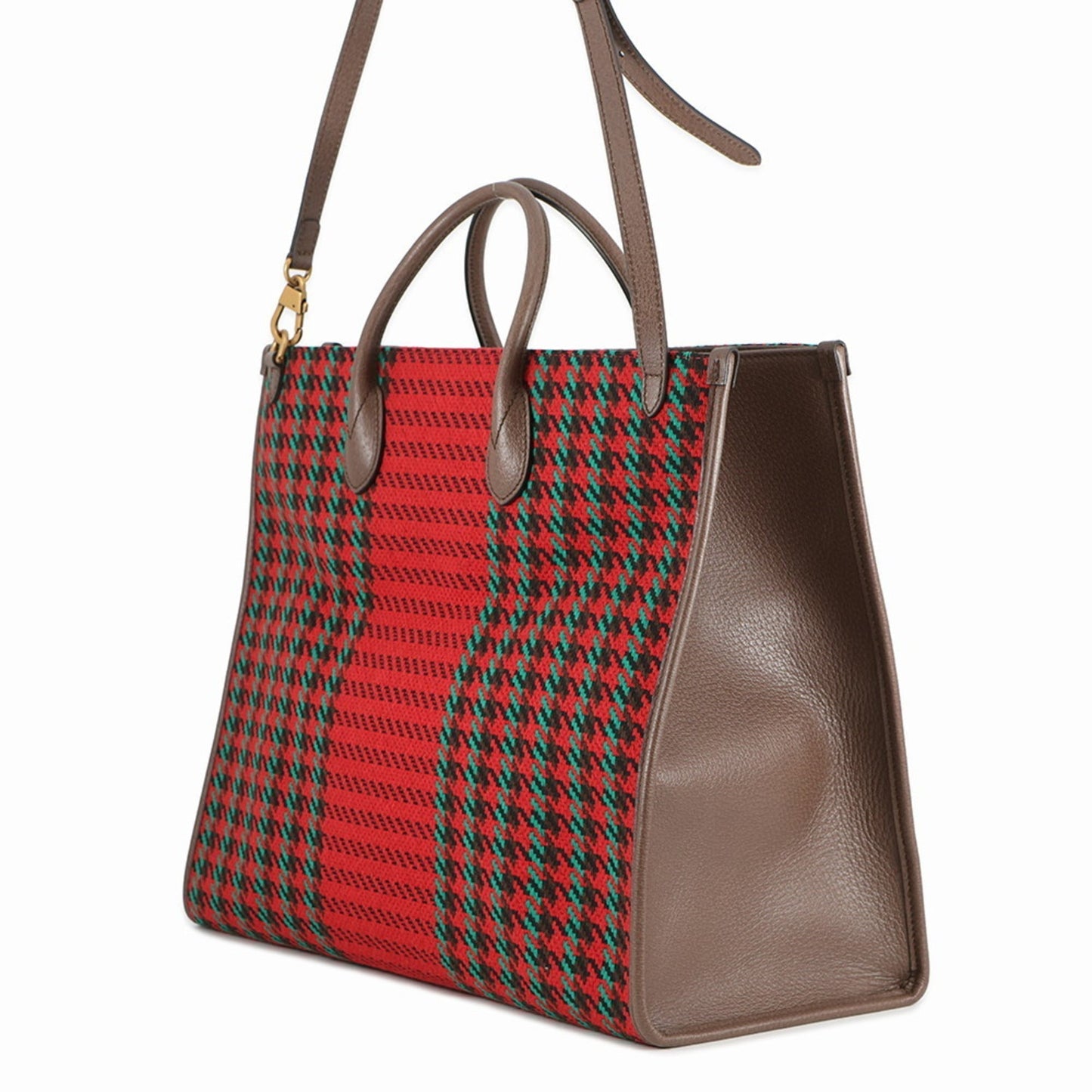 Gucci Multi-Color Red Brown Tweed Leather Shoulder Bag Tote Bag ( )