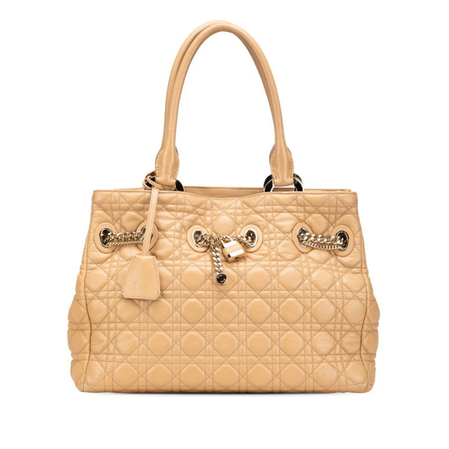 Christian Dior Lady Dior Beige Brown Leather Handbag Tote Bag ()