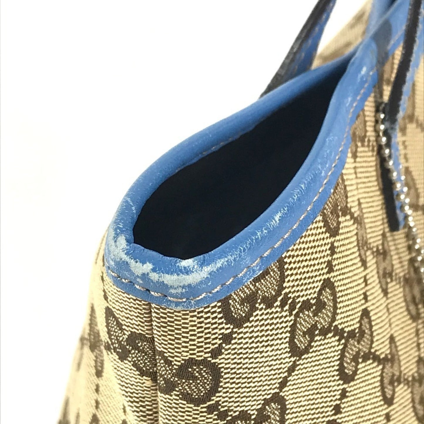Gucci Gg Canvas Beige Blue Gg Canvas Leather Handbag Tote Bag ( )