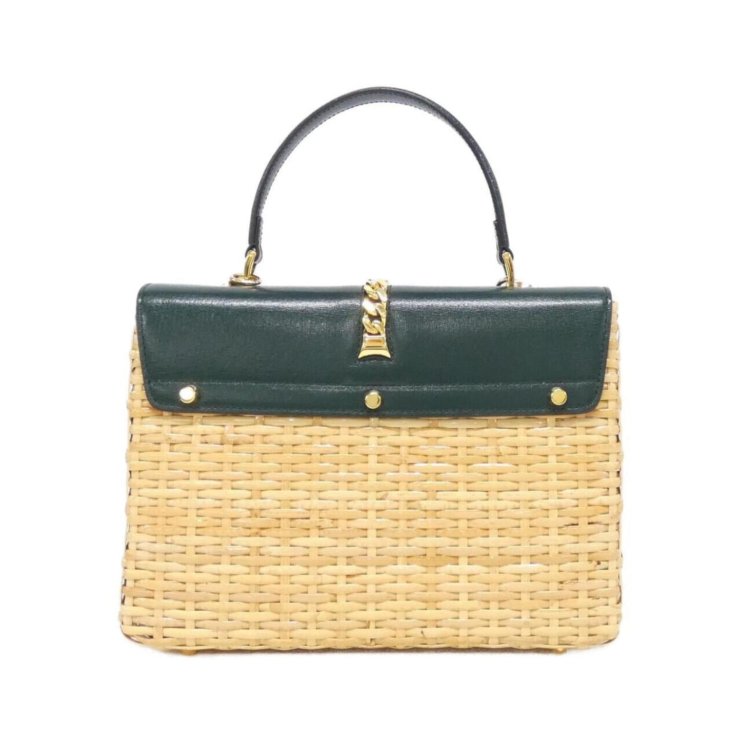 Gucci Beige Green Leather Handbag ( )
