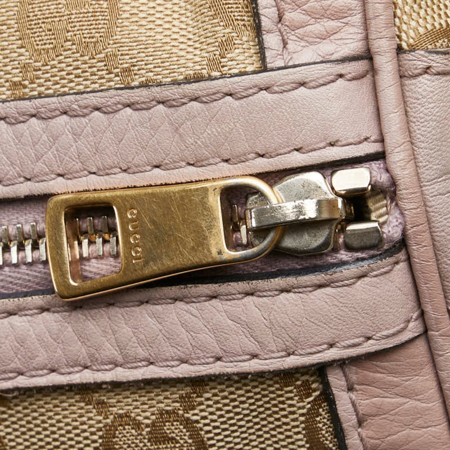 Gucci Beige Pink Canvas Leather Handbag Shoulder Bag ( )