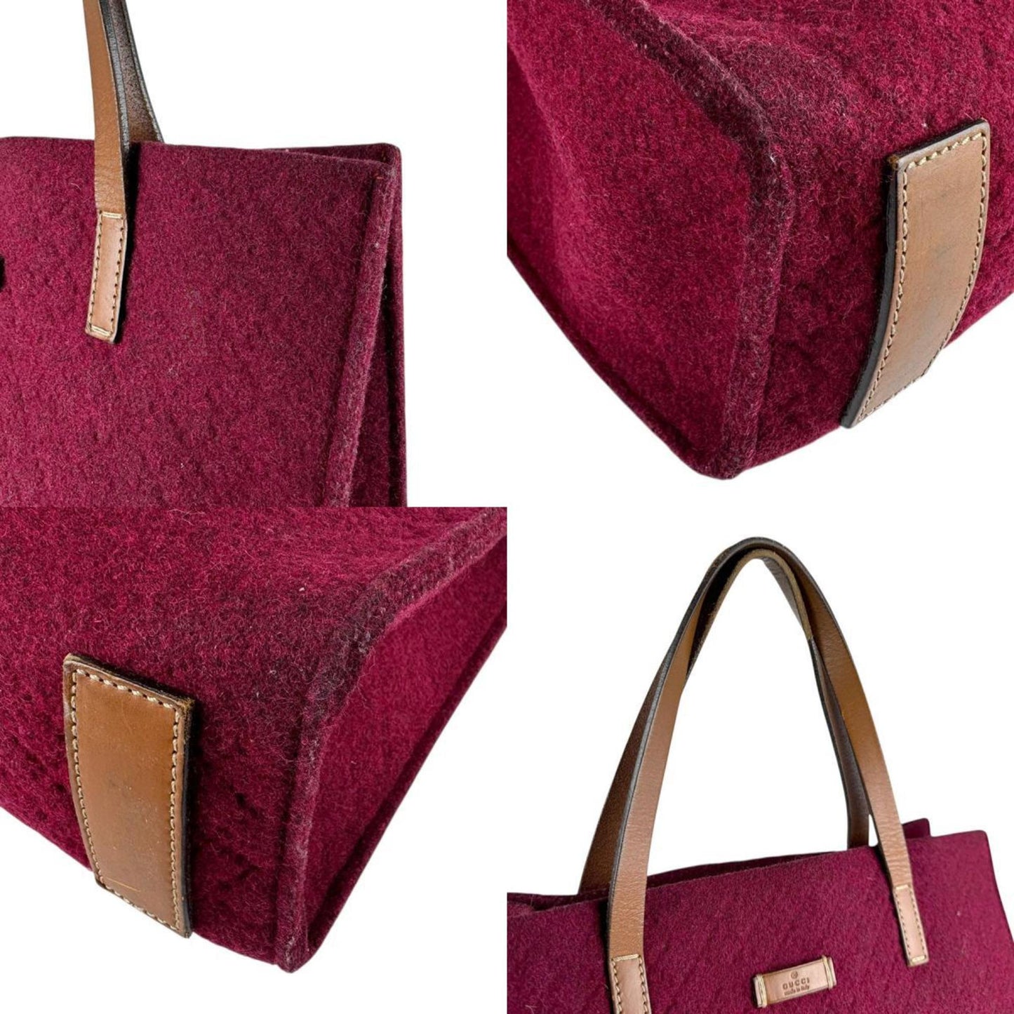 Gucci Bordeaux Brown Felt Leather Handbag ( )